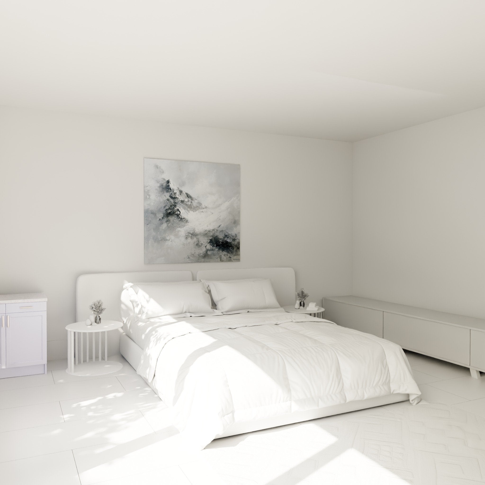 Tableau montagne brume gris chambre decoration murale feng shui ouest metal