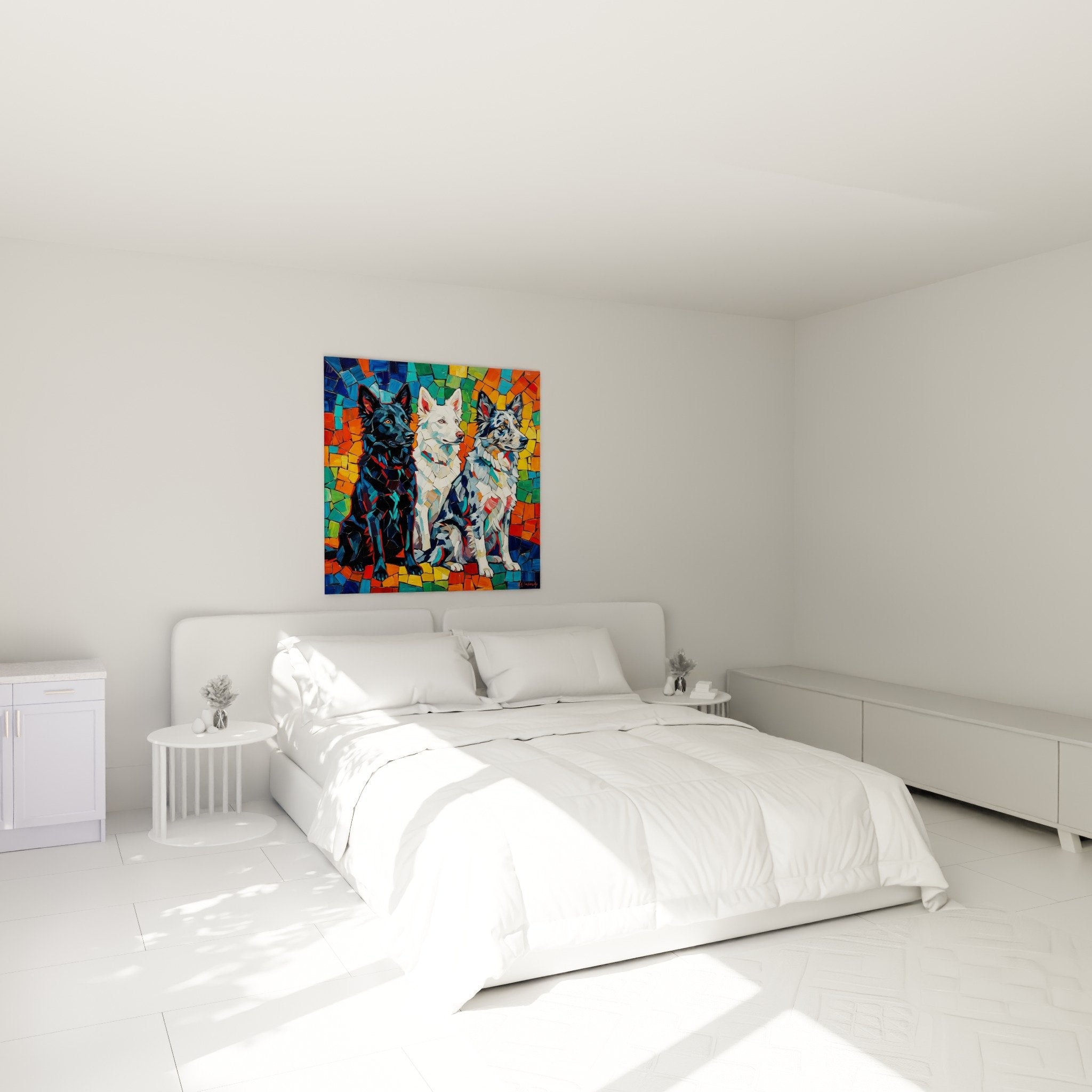 Tableau trio Mudis mosaique colore decore chambre moderne mur blanc ambiance contemporaine Edition Mudi