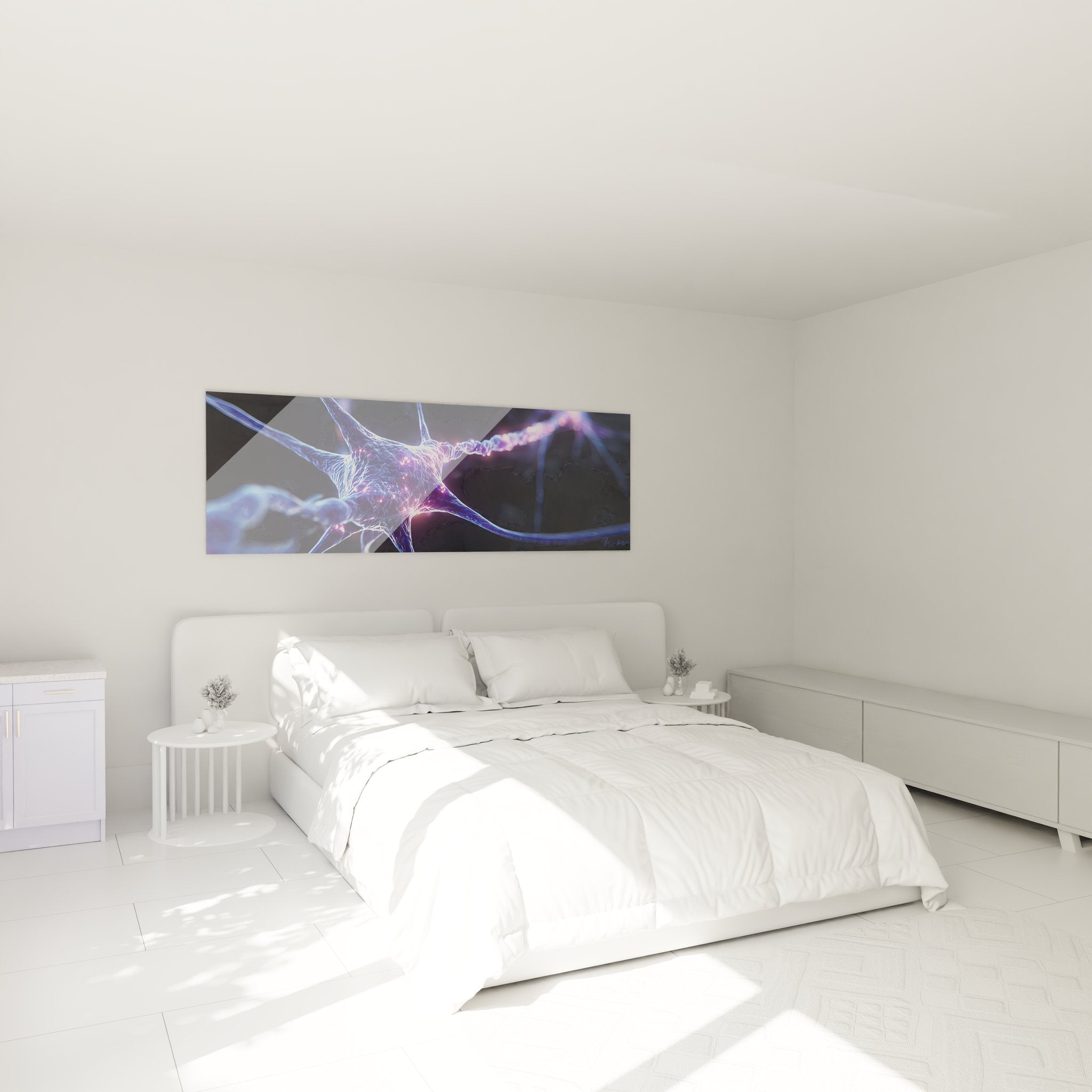 Décoration chambre avec tableau neurone synaptique lumineux - ambiance moderne et scientifique