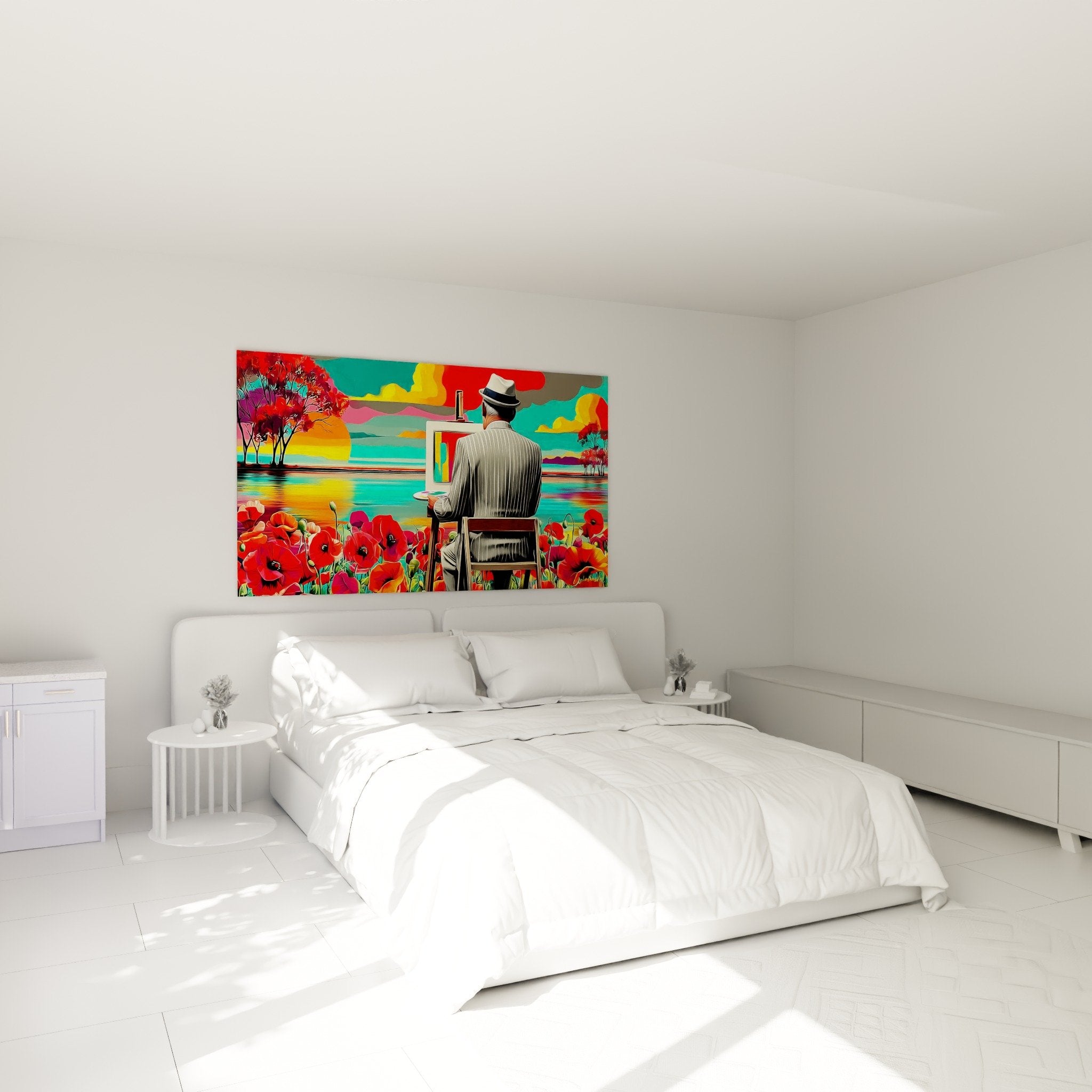 Wanddekoration Schlafzimmer Gemälde Maler farbenfrohe Landschaft rote Mohnblumen beruhigende künstlerische Atmosphäre