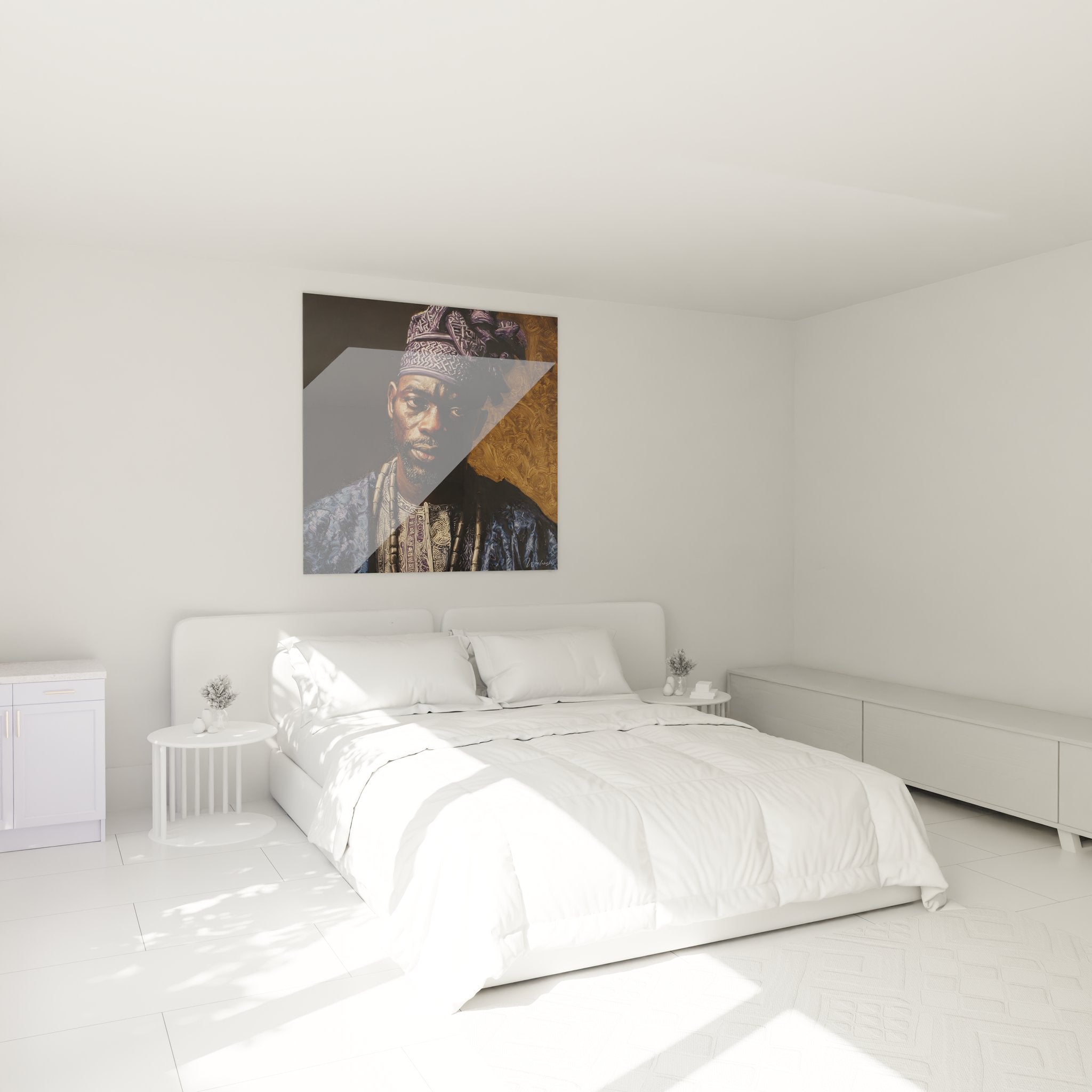 Décoration chambre avec tableau mural portrait homme africain traditionnel ambiance ethnique