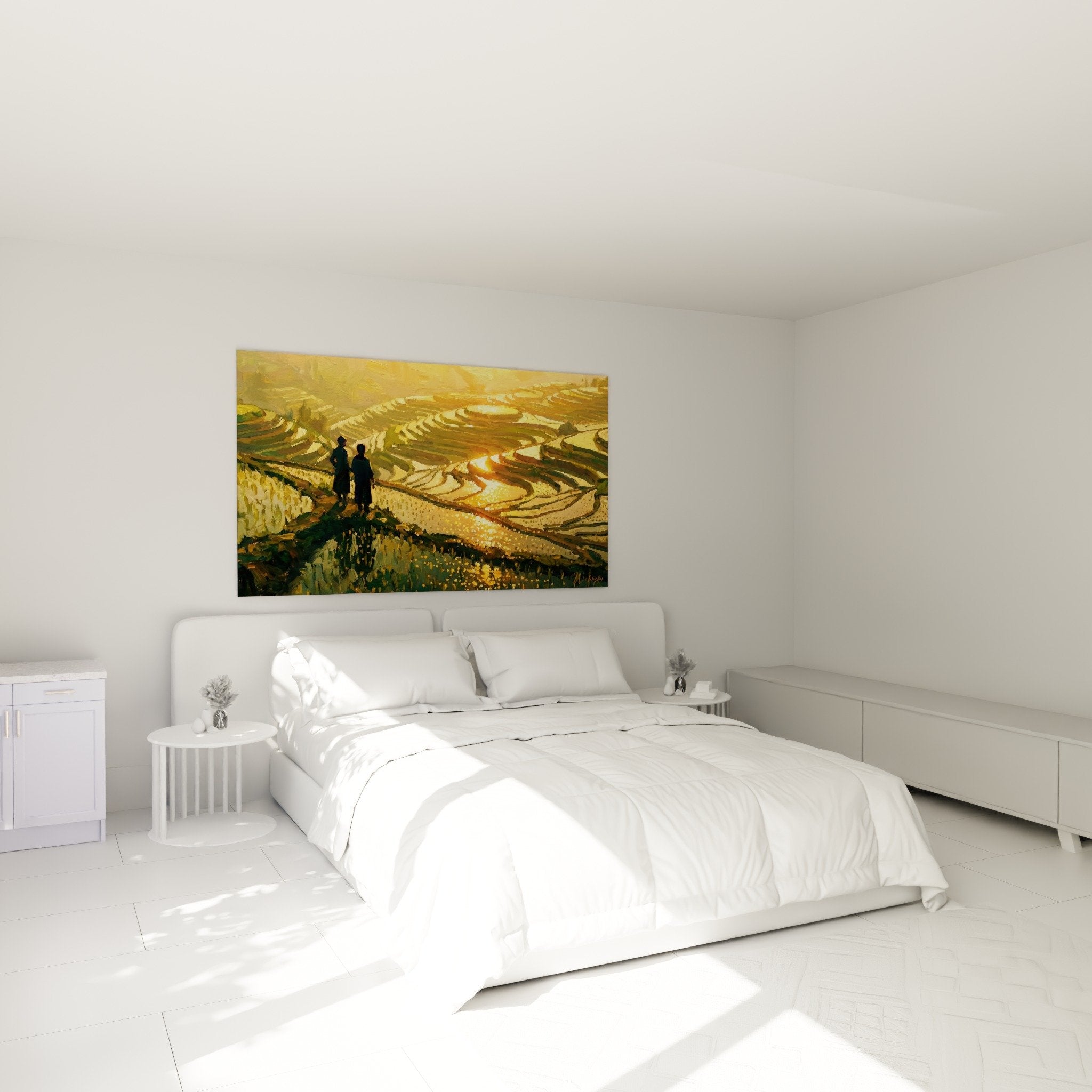 decoration murale rizieres bali chambre ambiance zen tons chauds dores apaisants tableau paysage