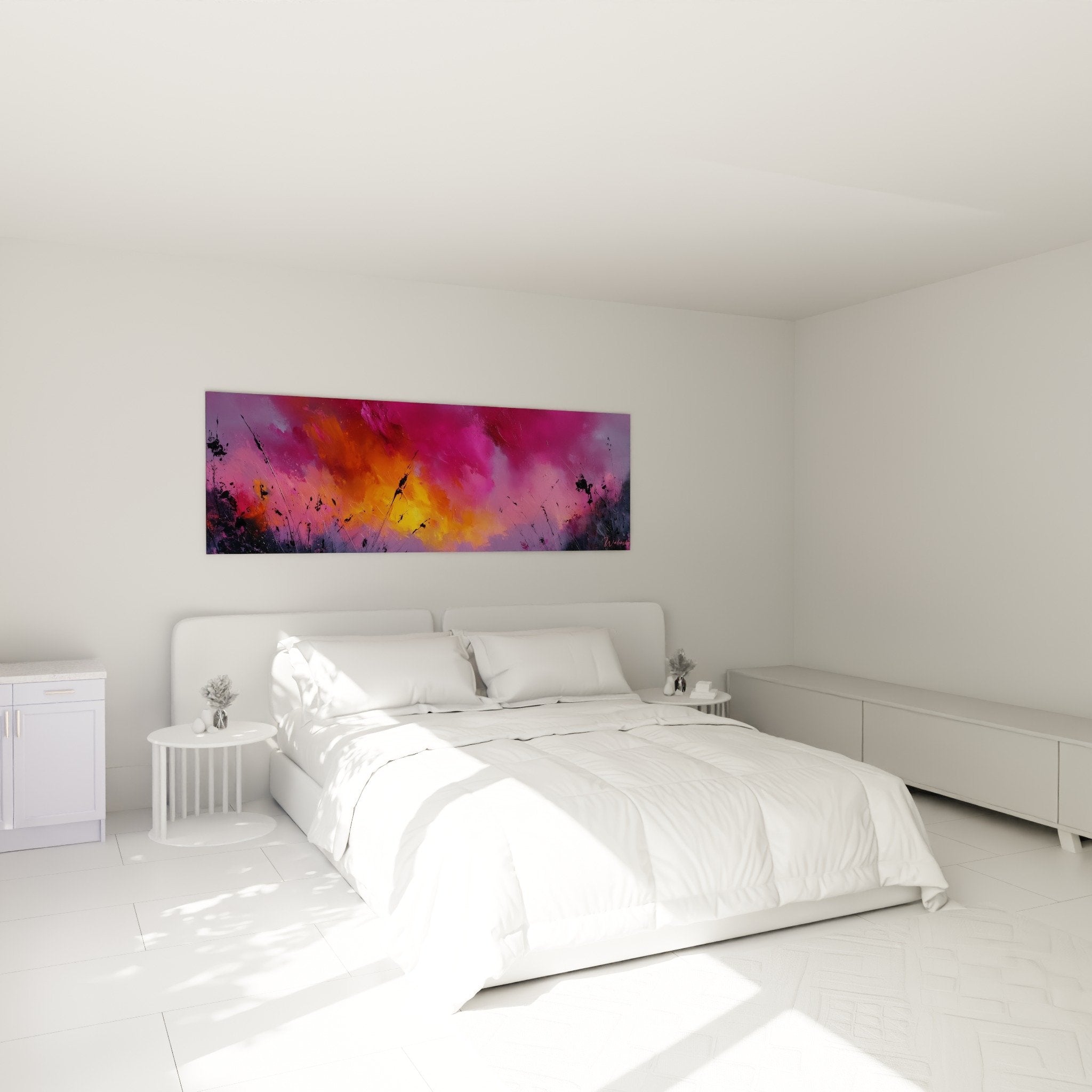 Decoration chambre tableau roses oranges violets feng shui sud-ouest terre ambiance chaleureuse