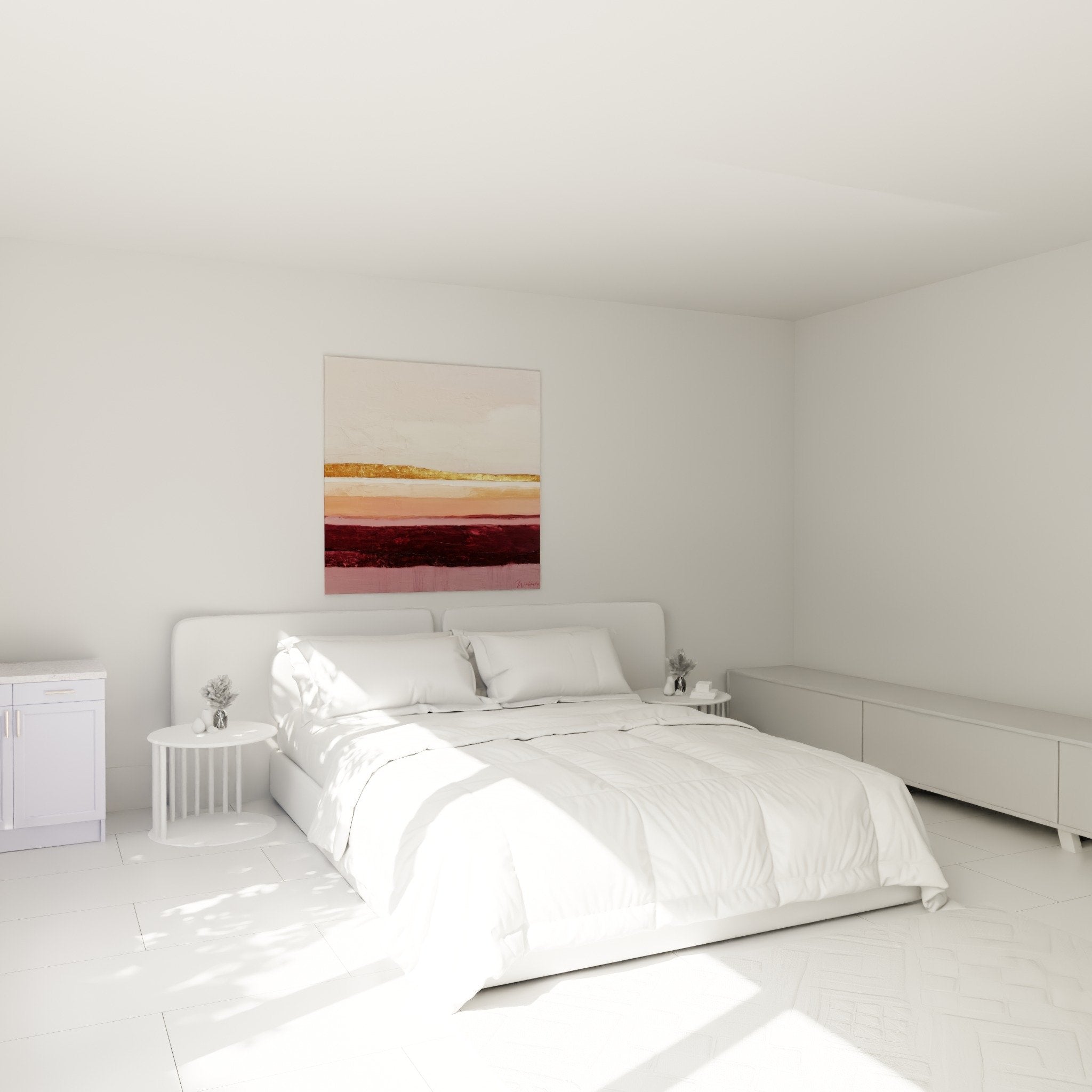 Decoration chambre tableau abstrait tons terreux bordeaux dore ambiance feng shui apaisante