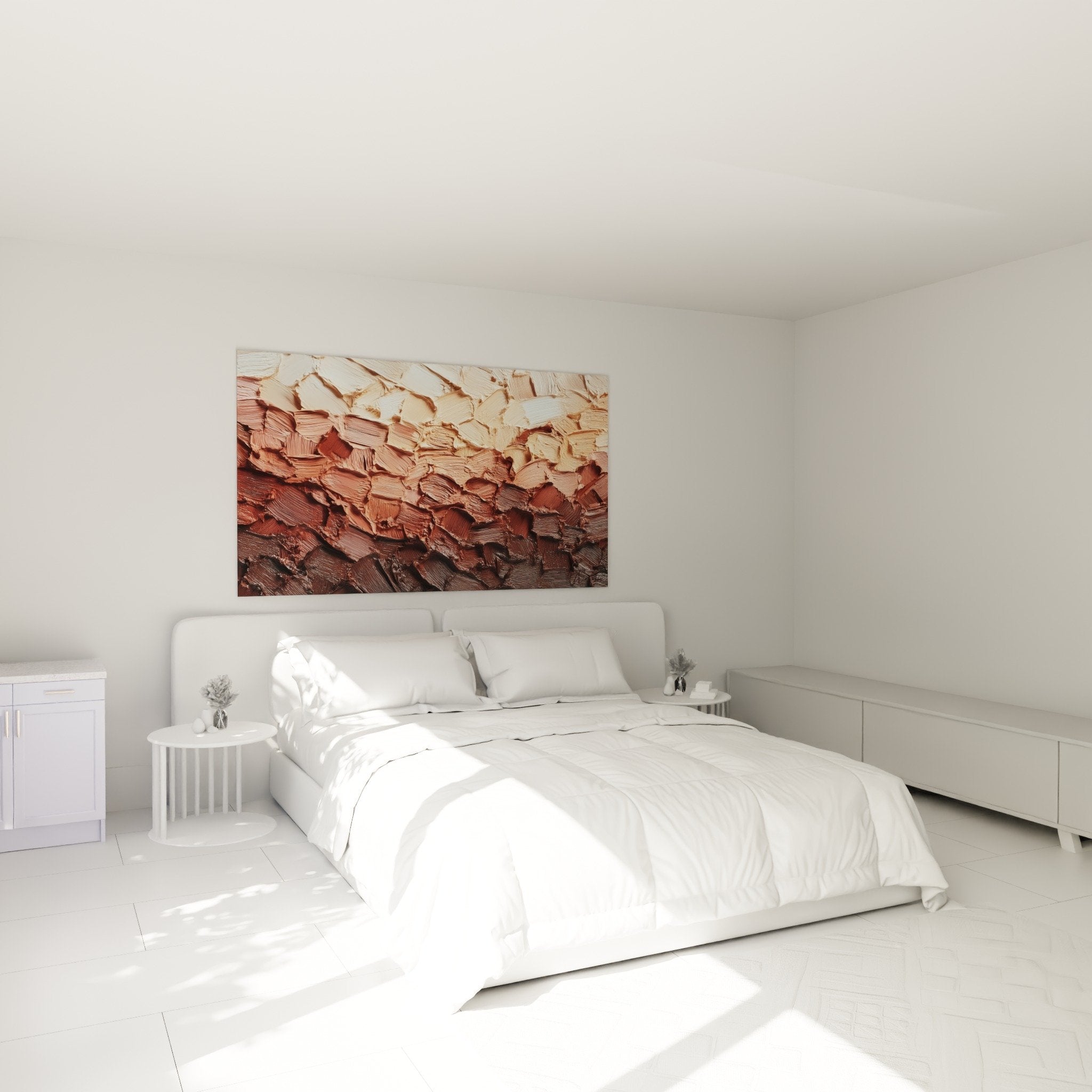 Bedroom wall art textured painting natural earth ochre soothing feng shui ambiance
