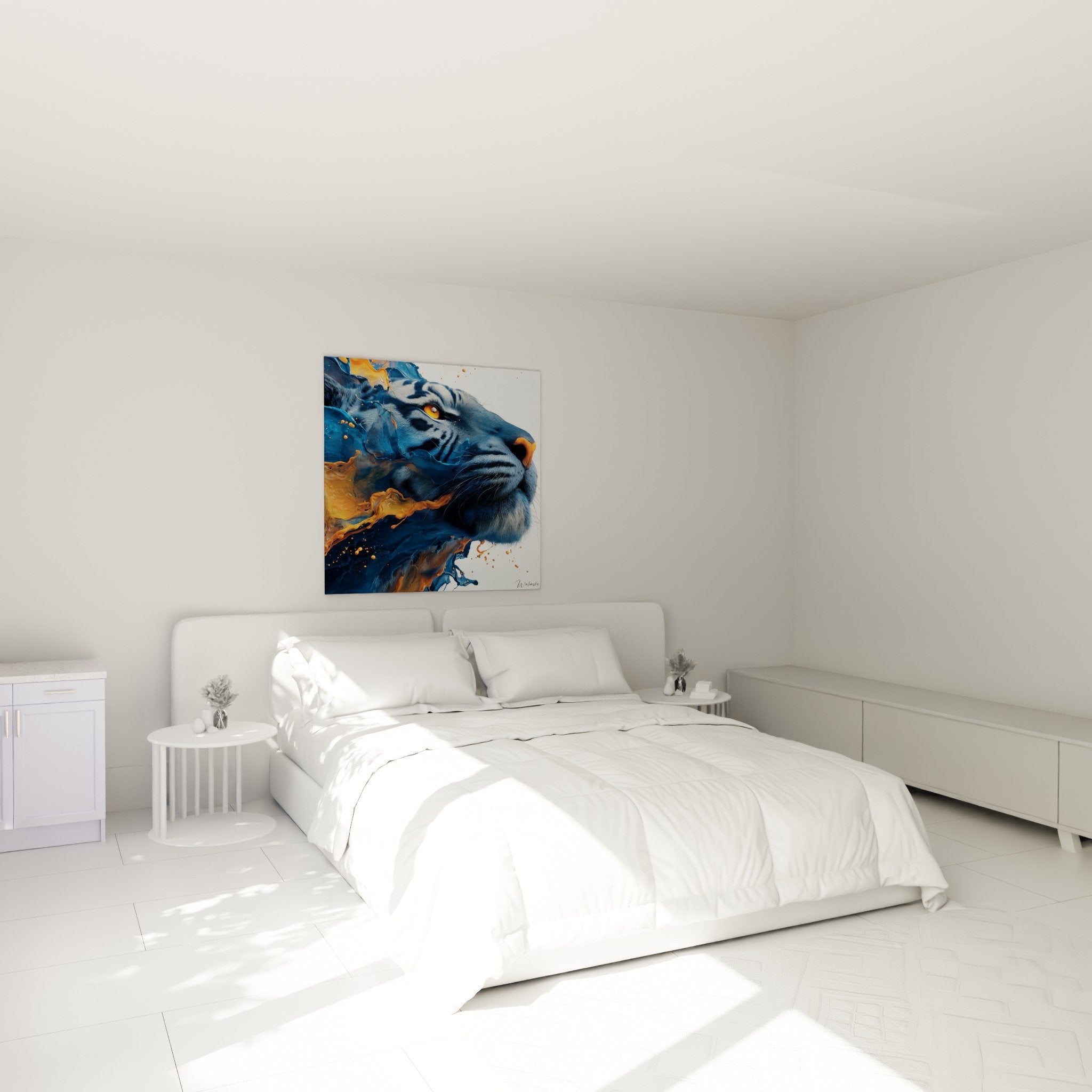 Blue tiger wall art gold modern contemporary bedroom decoration mural