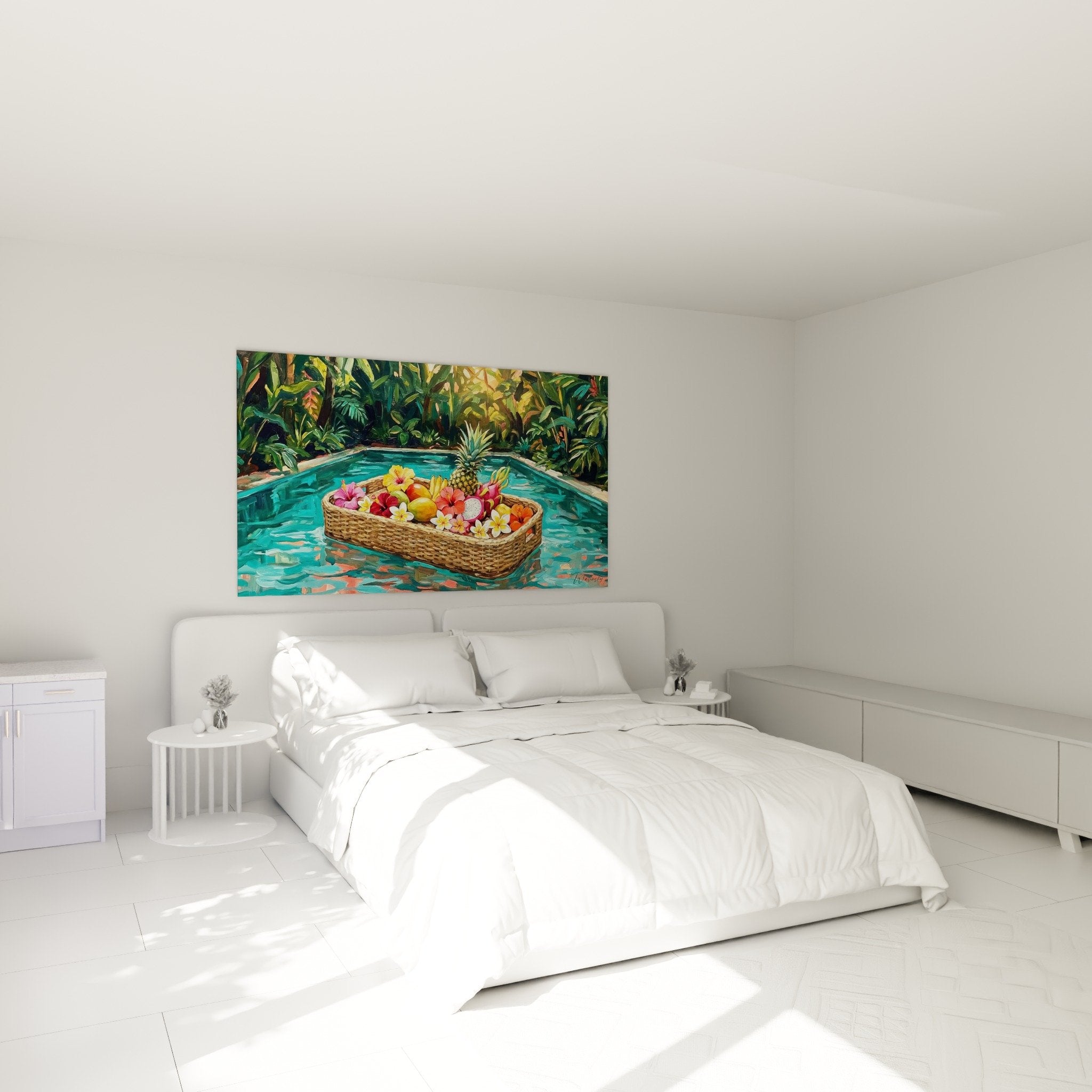 Wanddekoration Schlafzimmer Bild tropische Früchte Schwimmbad exotische Atmosphäre Bali entspannend