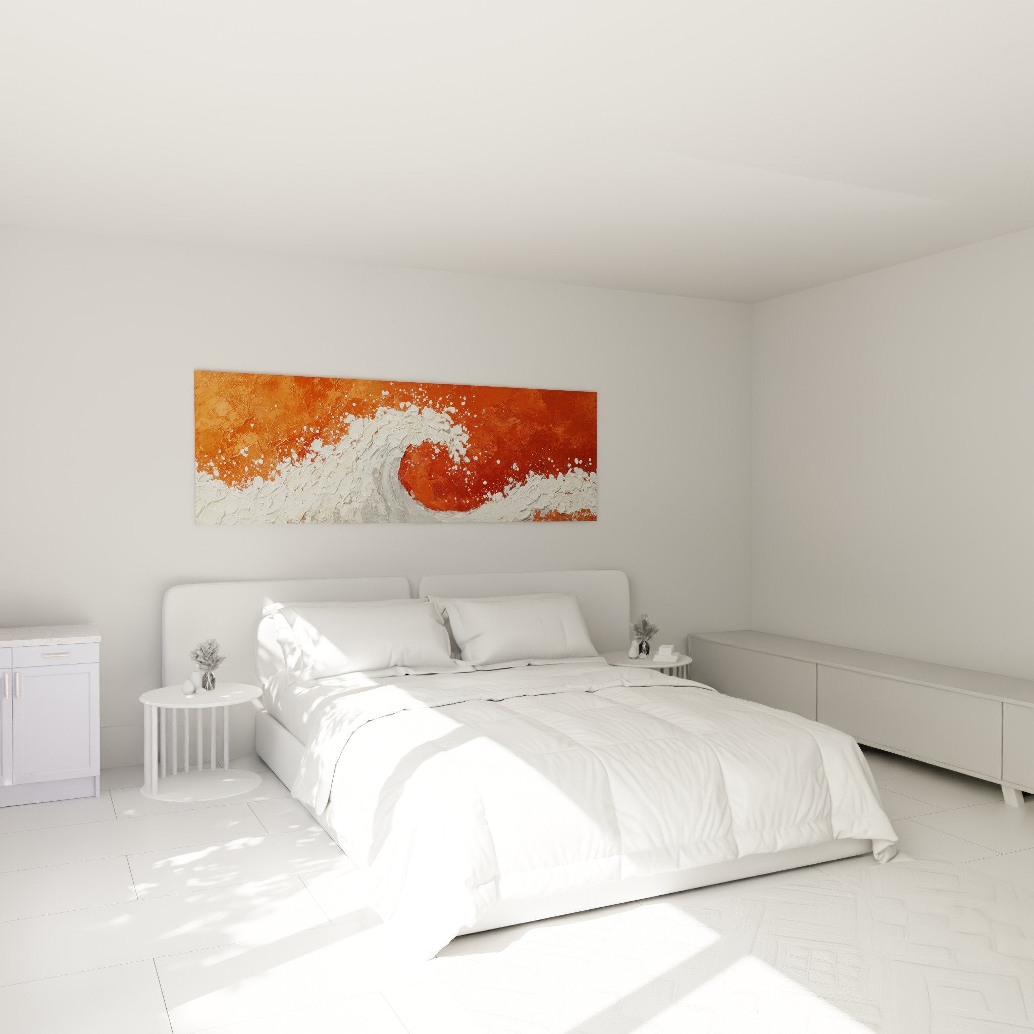 Décoration chambre tableau vague abstraite rouge terre, ambiance zen feng shui centre terre