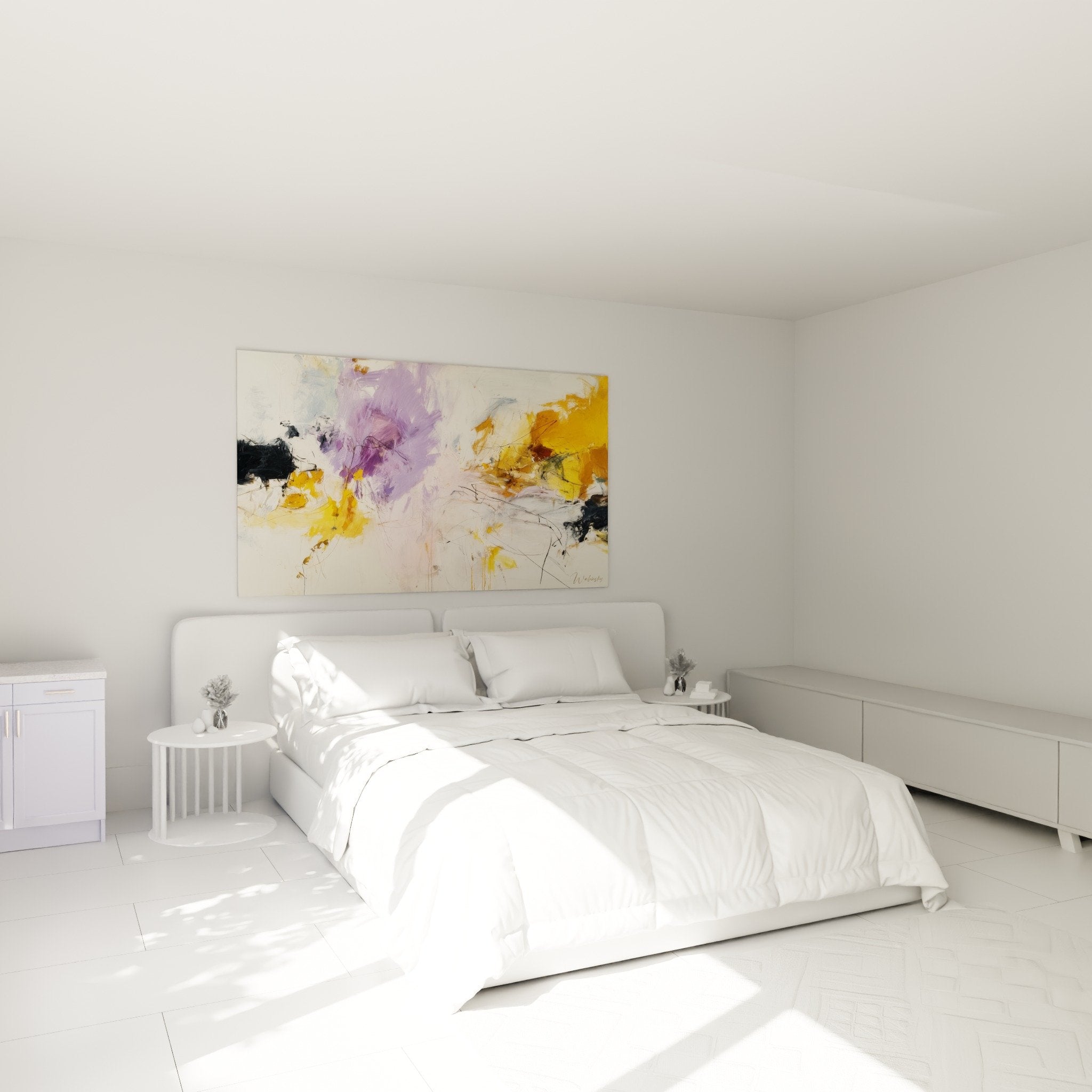 Abstract purple ochre bedroom wall art zen feng shui southeast wood calming modern decor