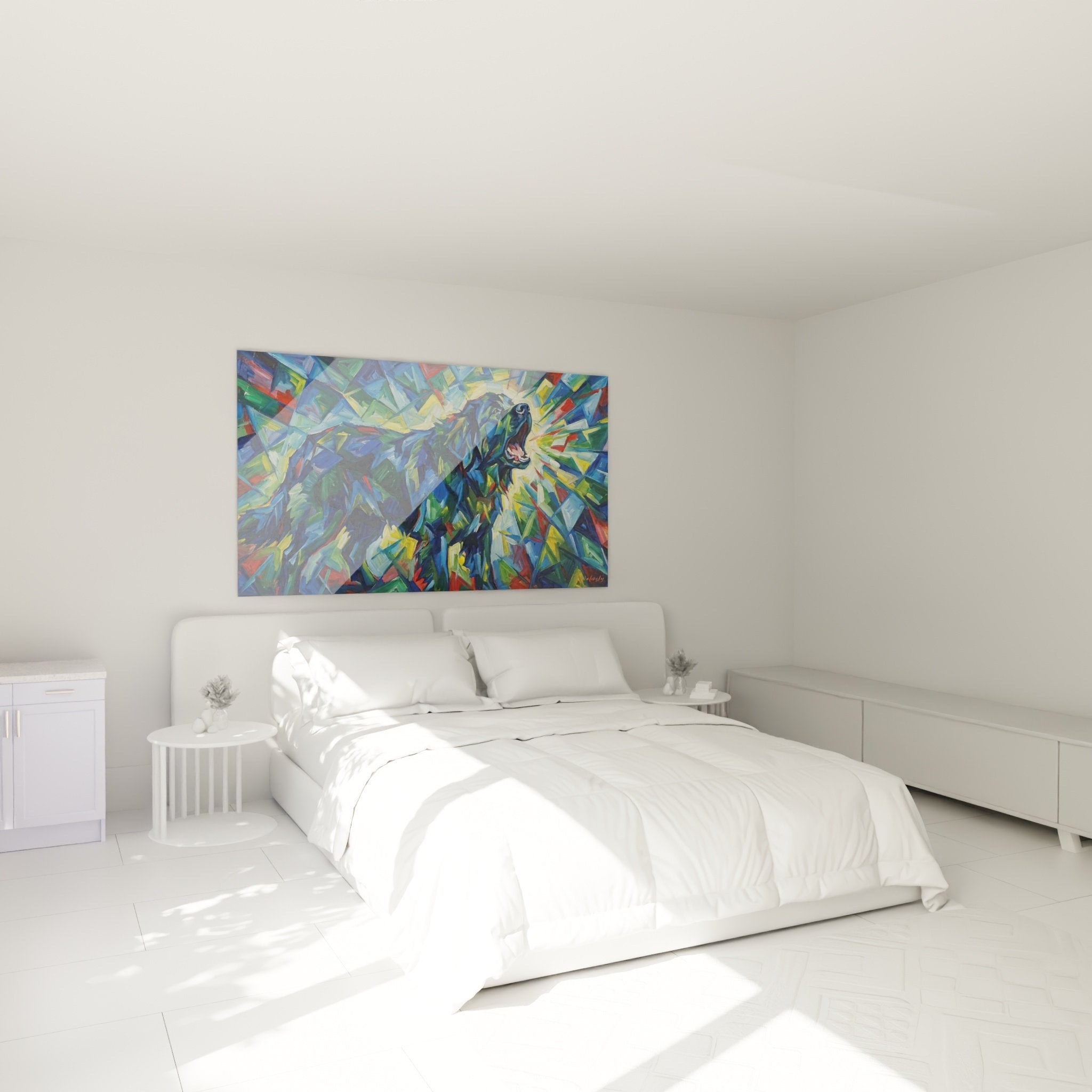 Wanddekoration Schlafzimmer expressionistisches Gemälde Neufundland mehrfarbig strahlende moderne künstlerische Energie