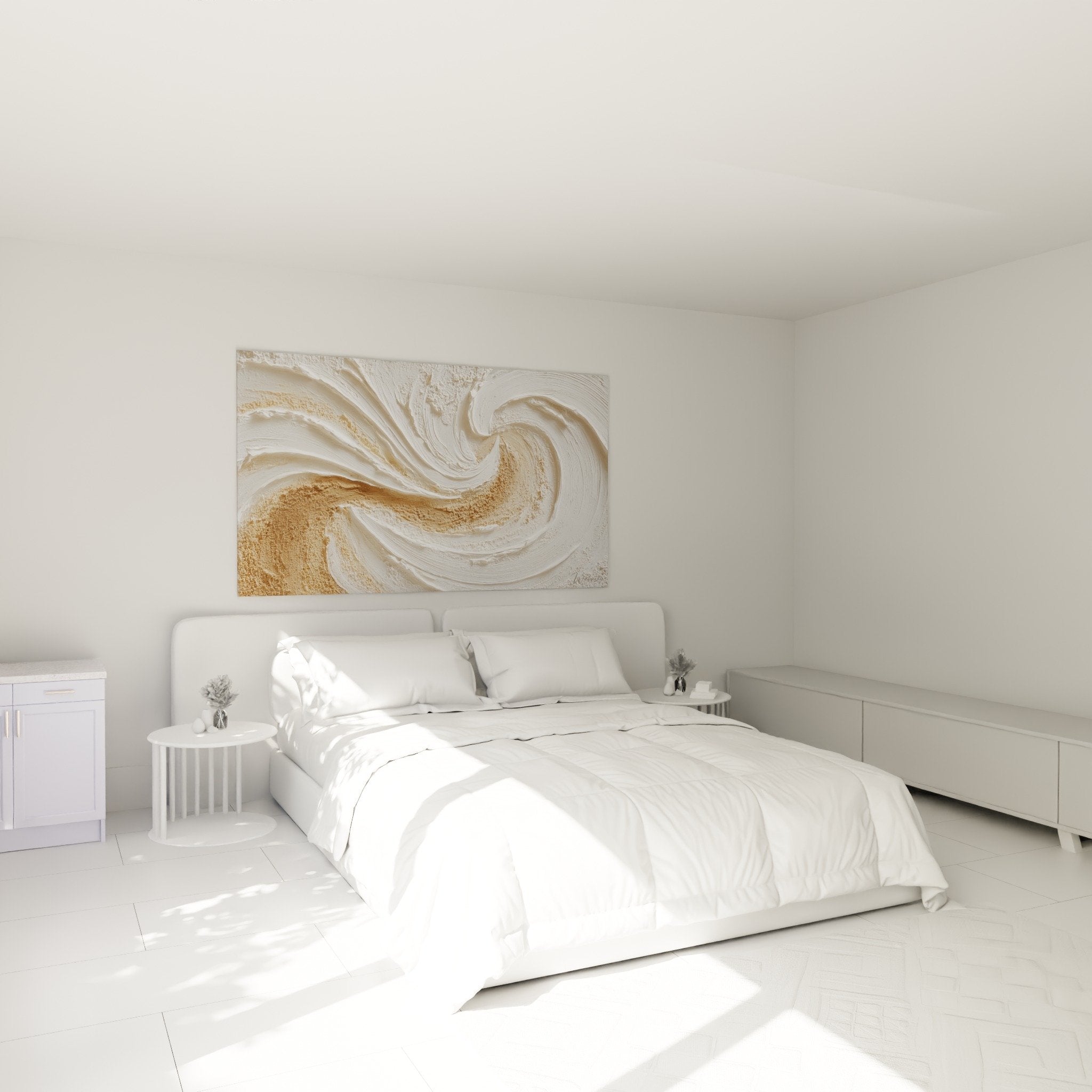 Wall decoration bedroom abstract swirl beige pearl zen calming ambiance