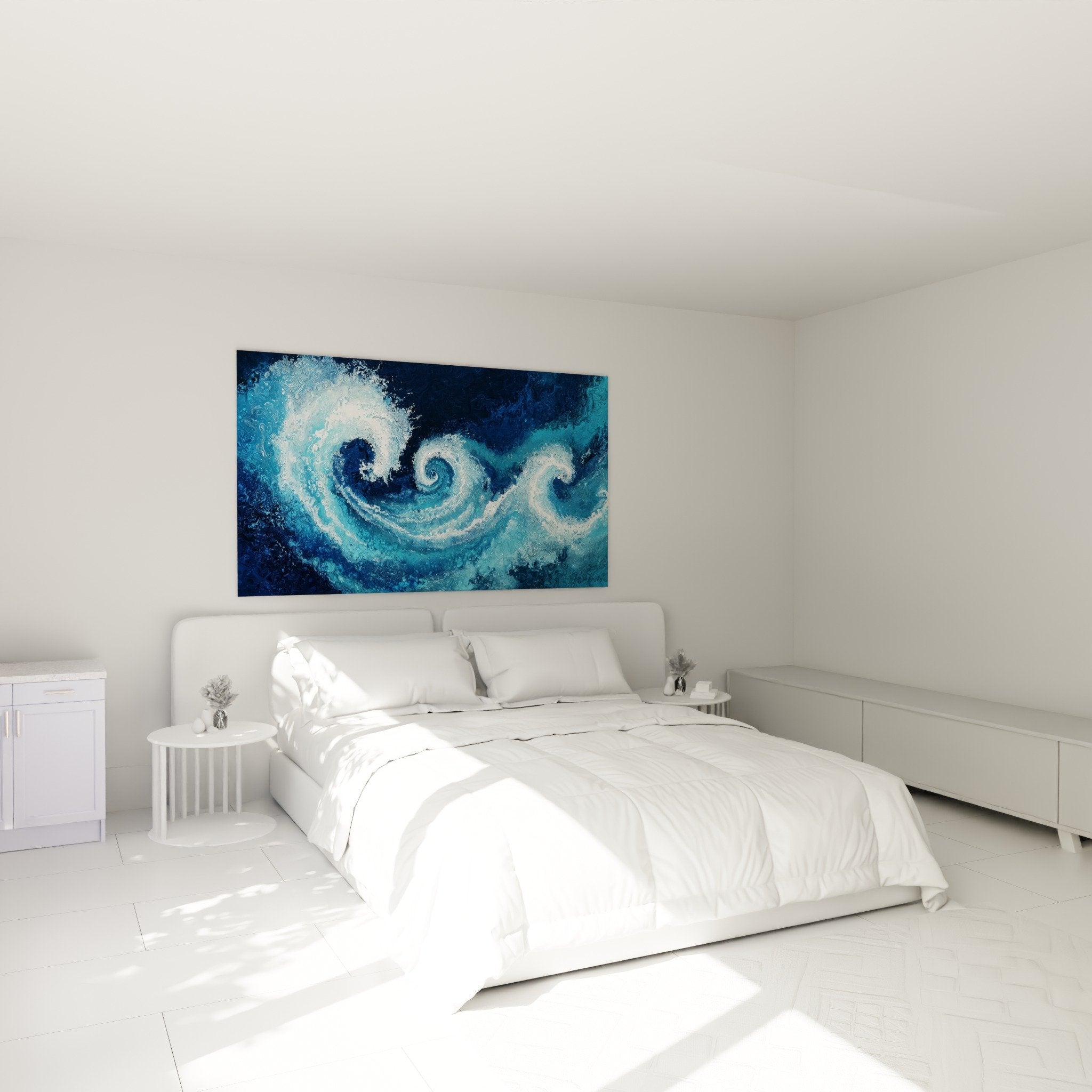 Wall decoration bedroom blue waves spirals marine swirls calming atmosphere feng shui water