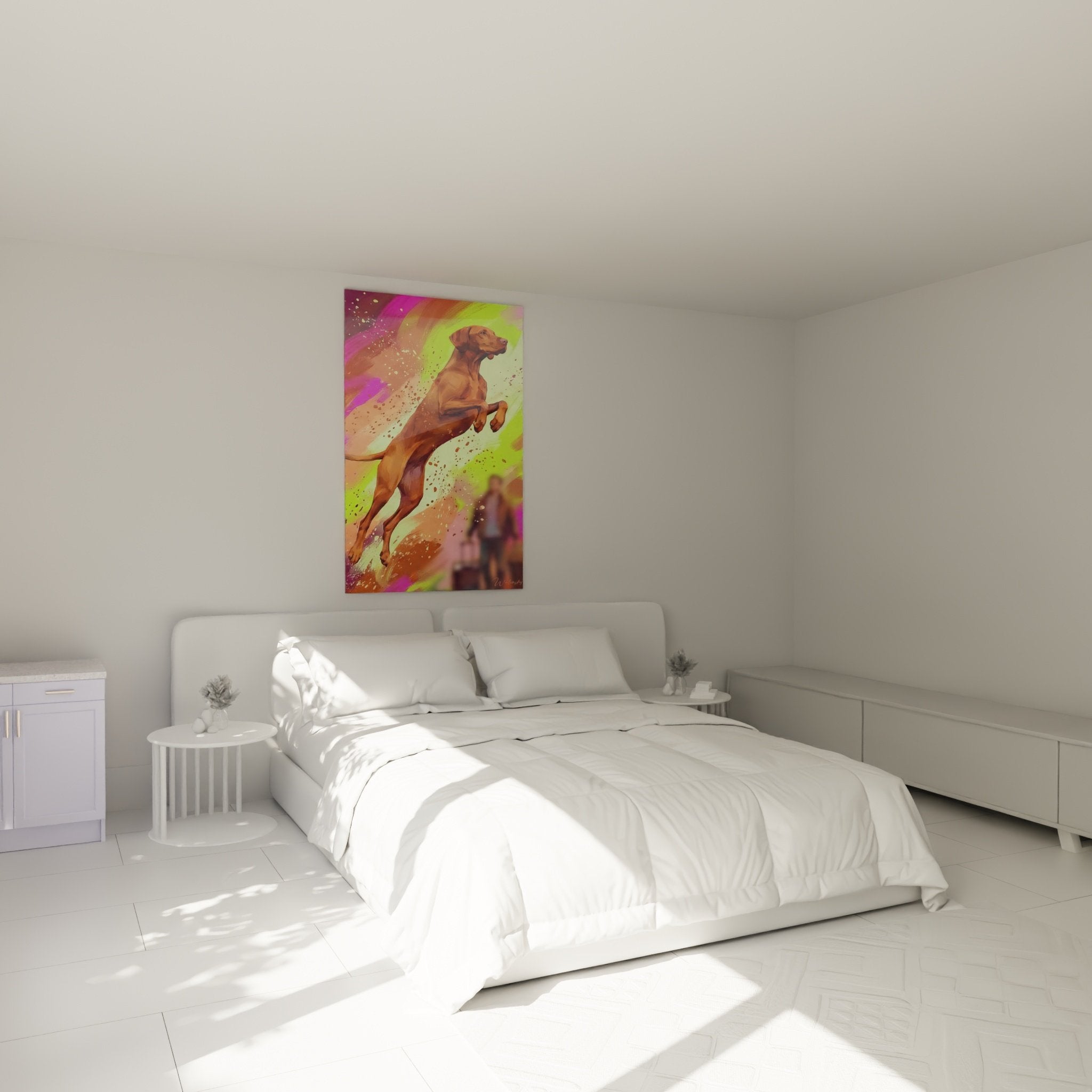 Decoration murale chambre vizsla saut artistique couleurs vives art contemporain