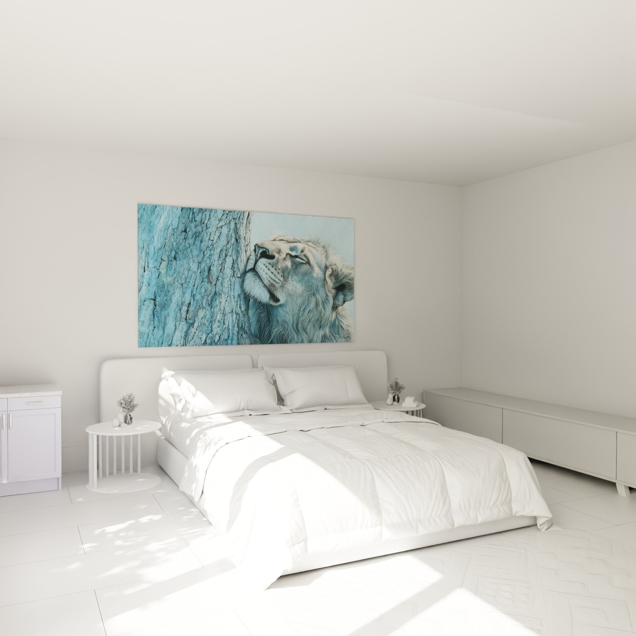 Decoration murale lion bleu chambre parentale ambiance apaisante zen repos tranquillite