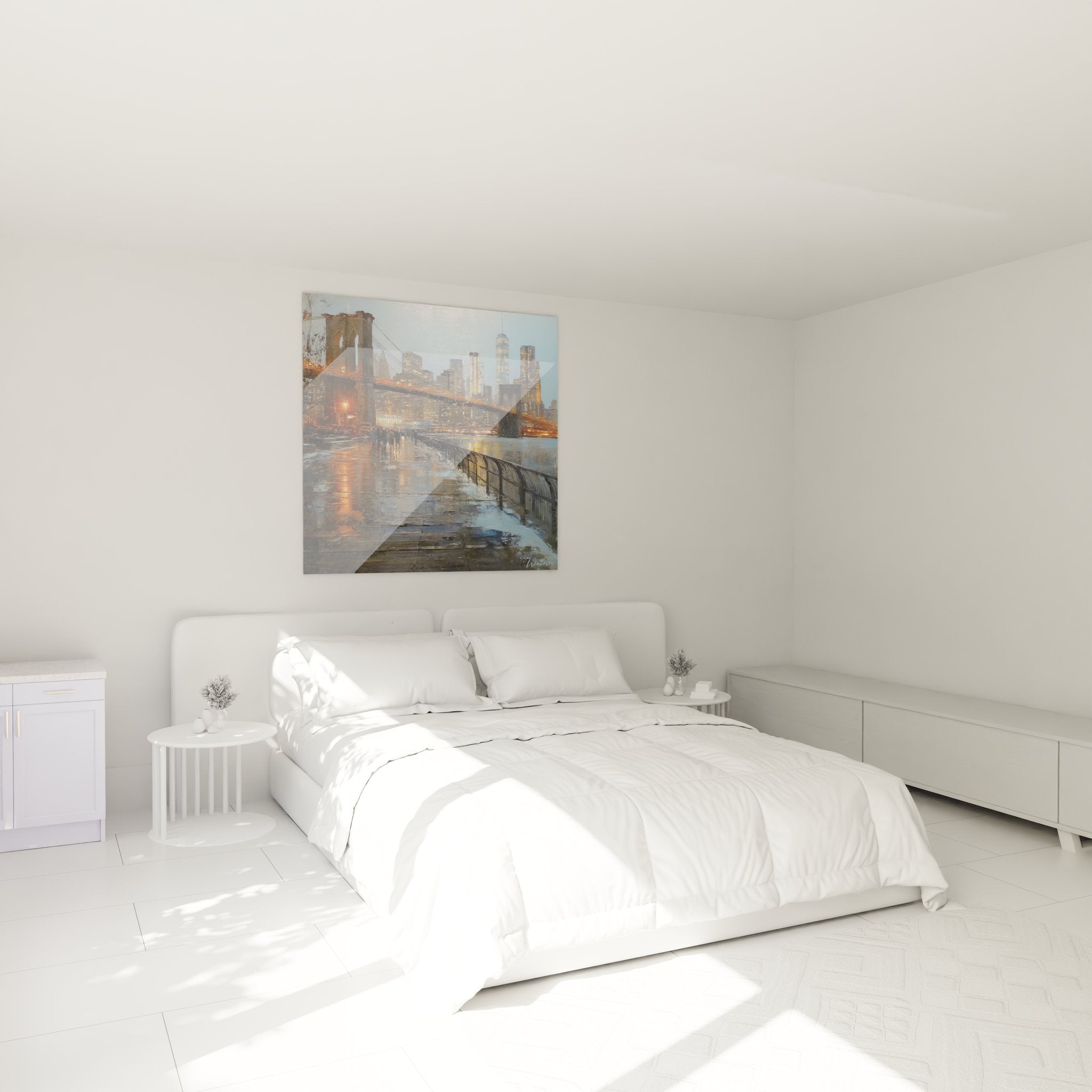 Décoration murale Brooklyn Bridge pluie dans chambre moderne - ambiance romantique urbaine