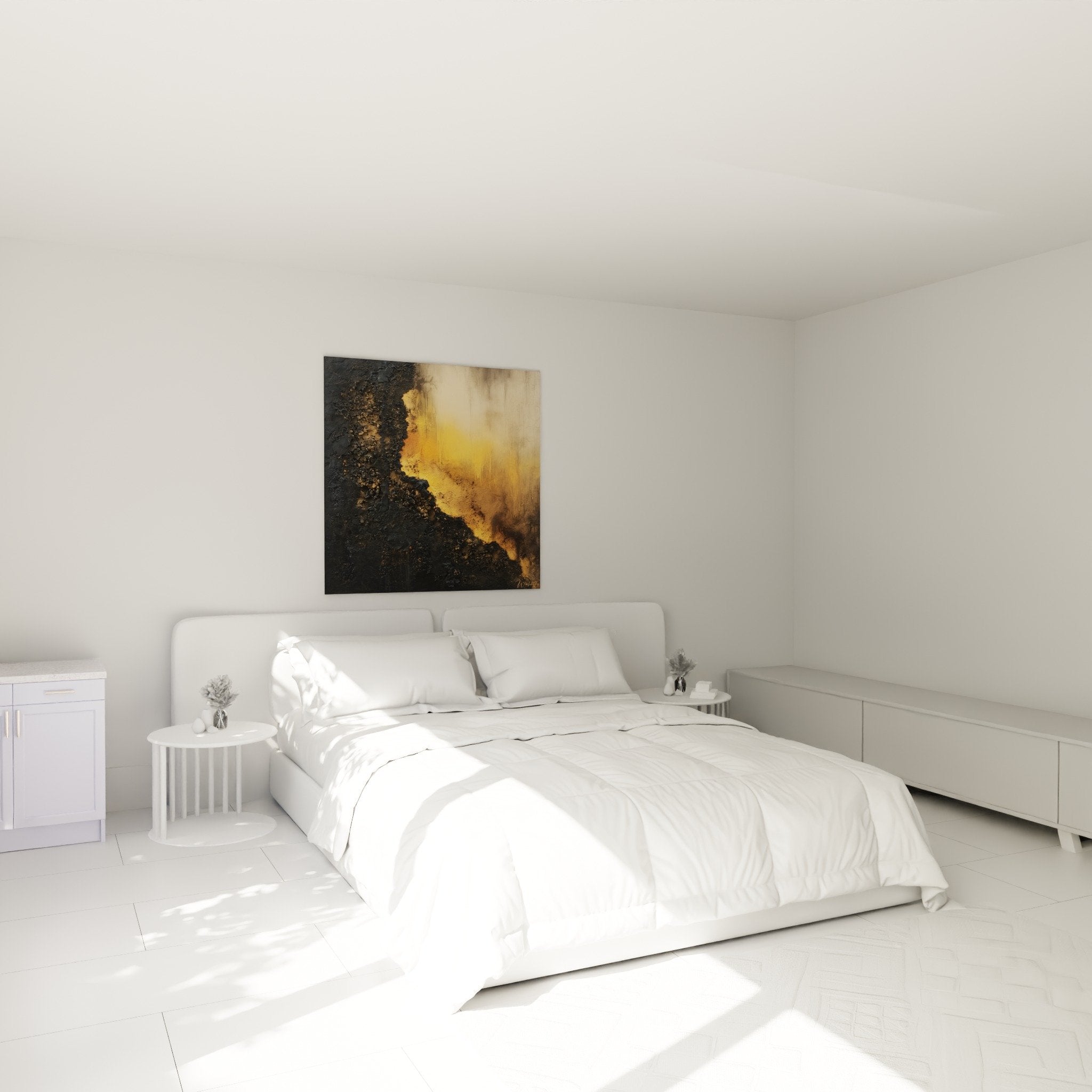 Abstract wall decoration bedroom earth tones gold gray zen feng shui ambiance