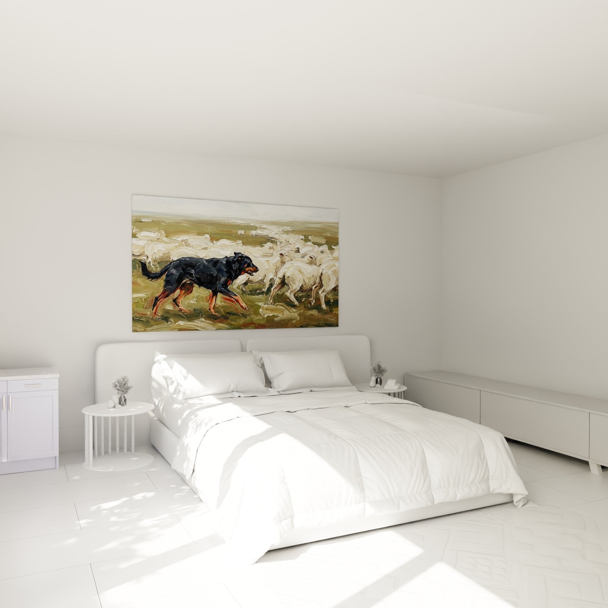 Decoration murale chambre Beauceron berger moutons ambiance rurale authentique tons naturels beige