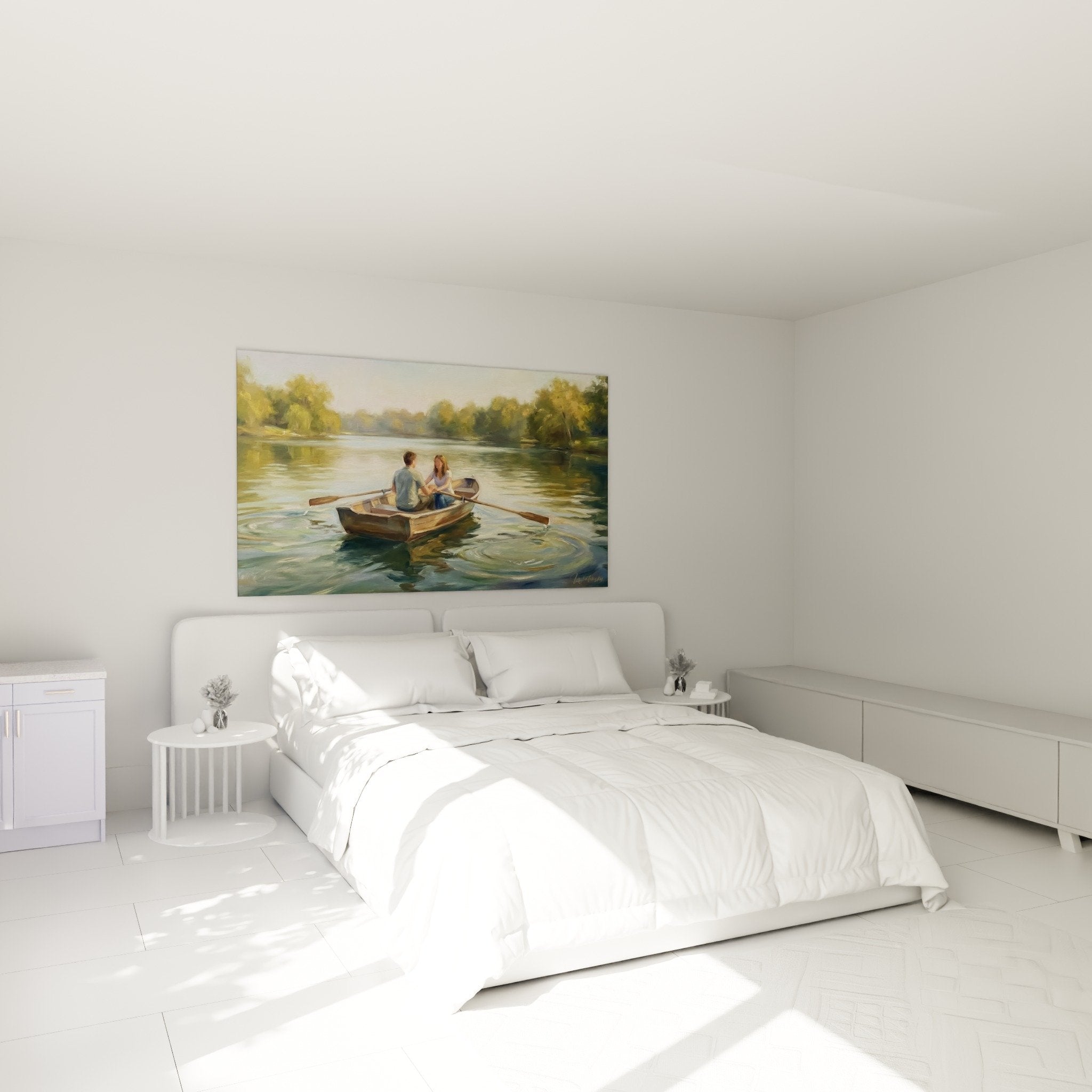 Decoration murale chambre tableau Brooklyn dore ambiance matinale reflets aquatiques urbains