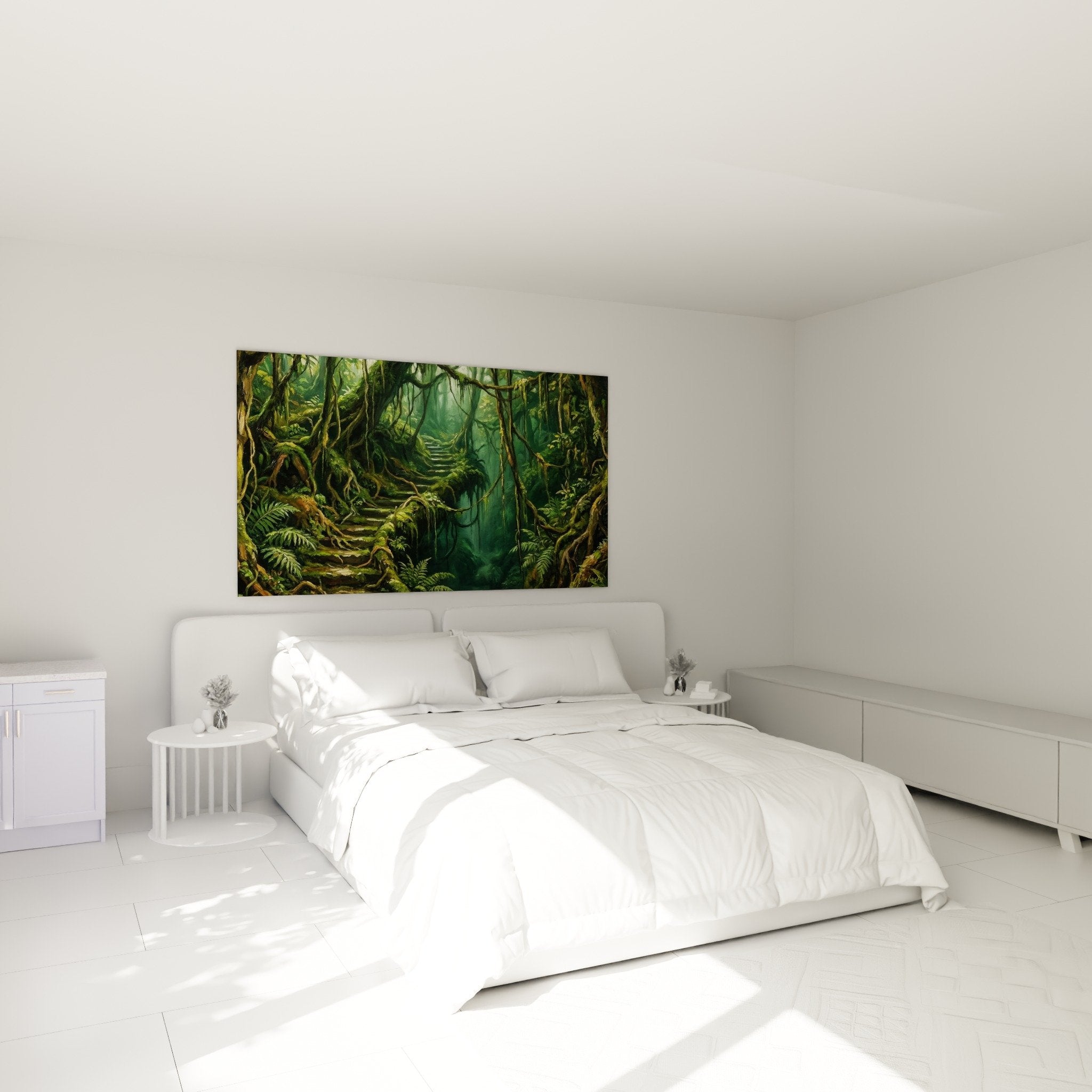 Tropical jungle staircase wall decor green botanical zen atmosphere Bali nature