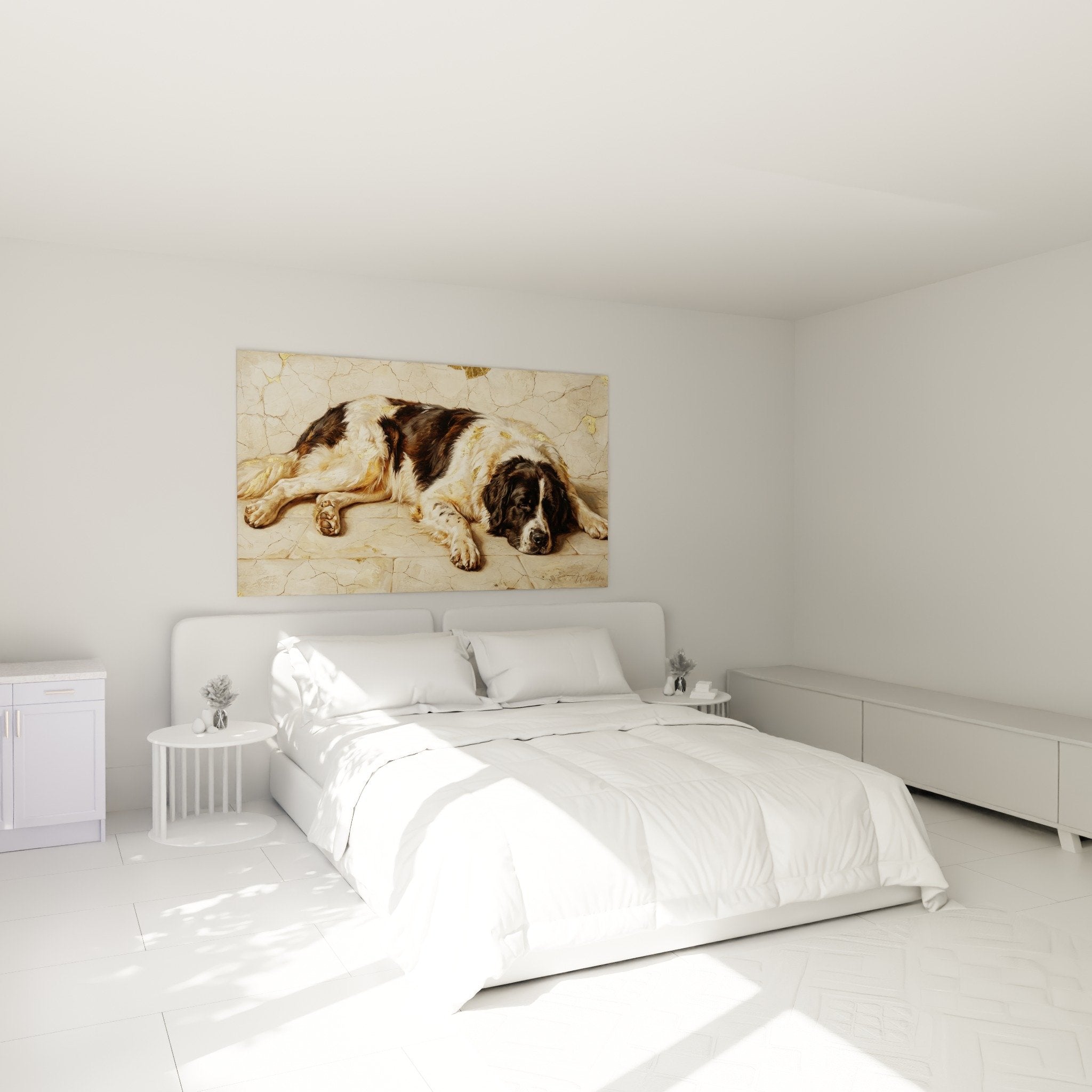 Dog bedroom wall art Landseer golden brown tones calm soothing peaceful loyal atmosphere