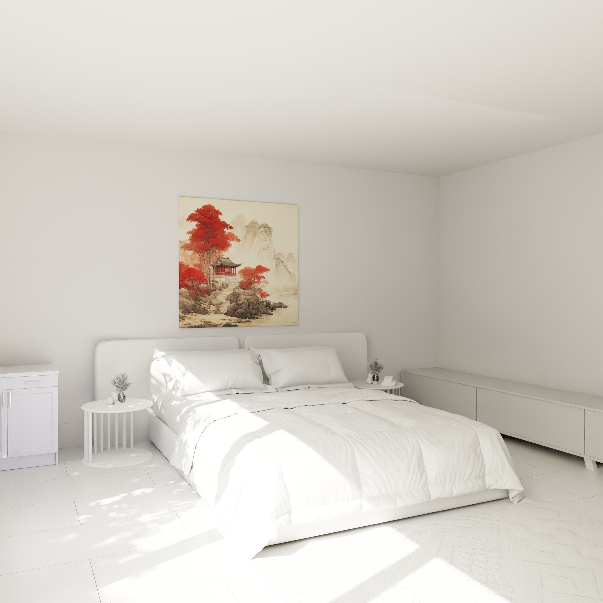 Schlafzimmer-Dekoration Gemälde orientaler Pavillon Herbstberg rot zen Atmosphäre ruhig