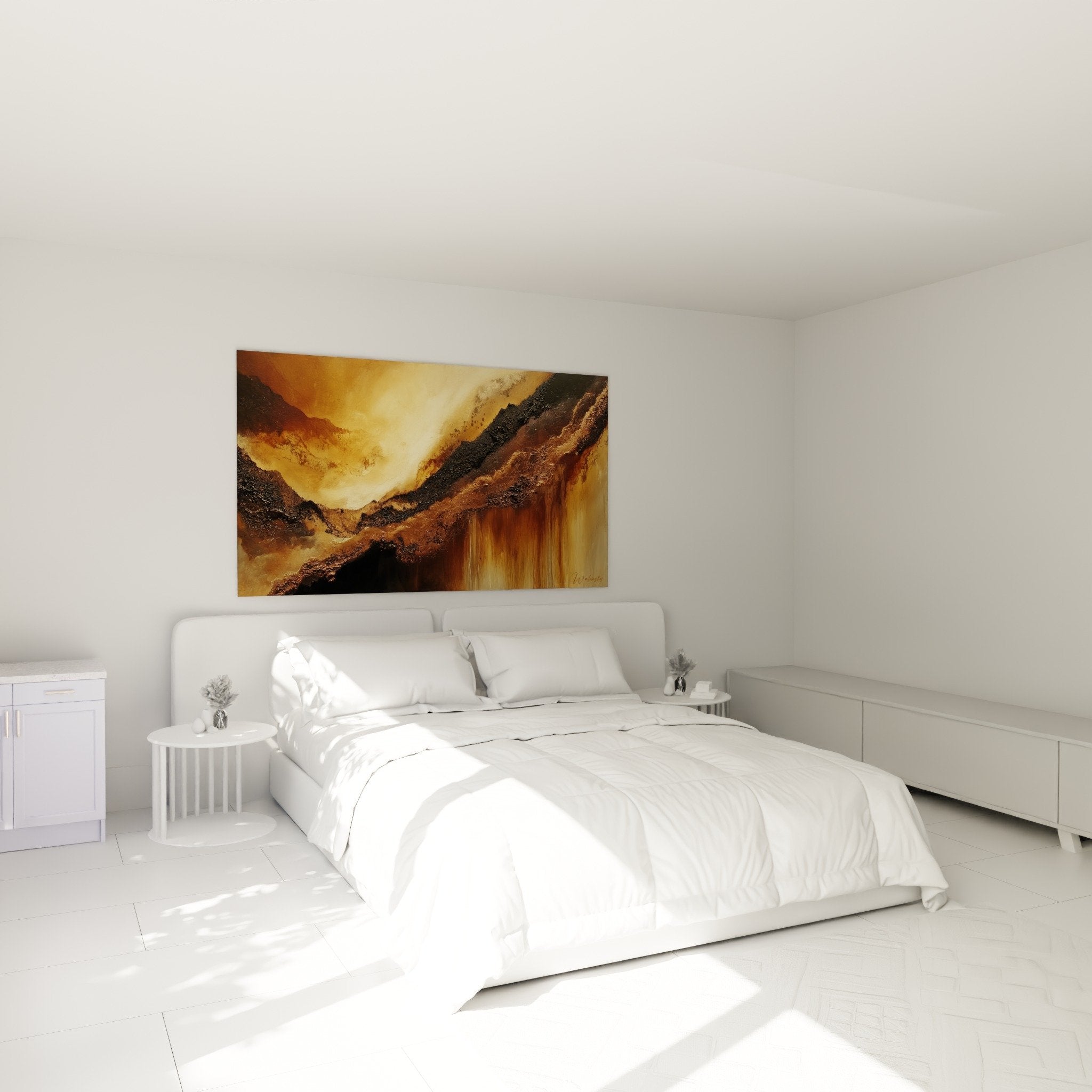 Mystical valley artwork warm tones soothing atmosphere bedroom wall decoration