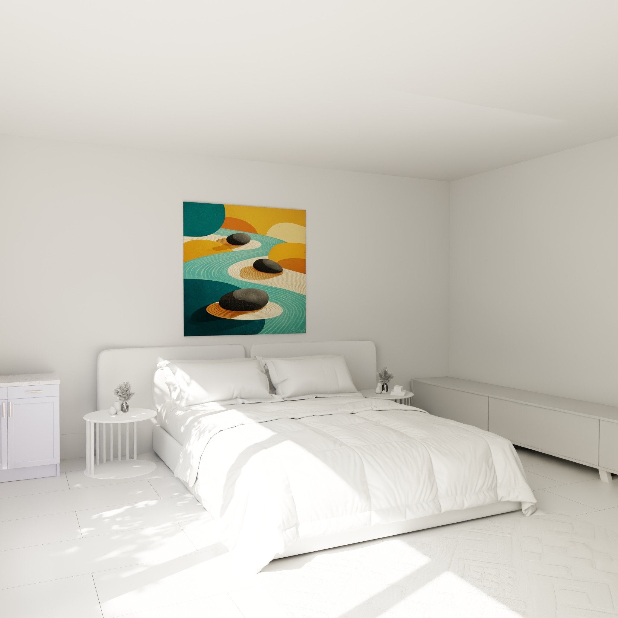 Turquoise zen stones wall art bedroom headboard decoration soothing ambiance Sand Edition