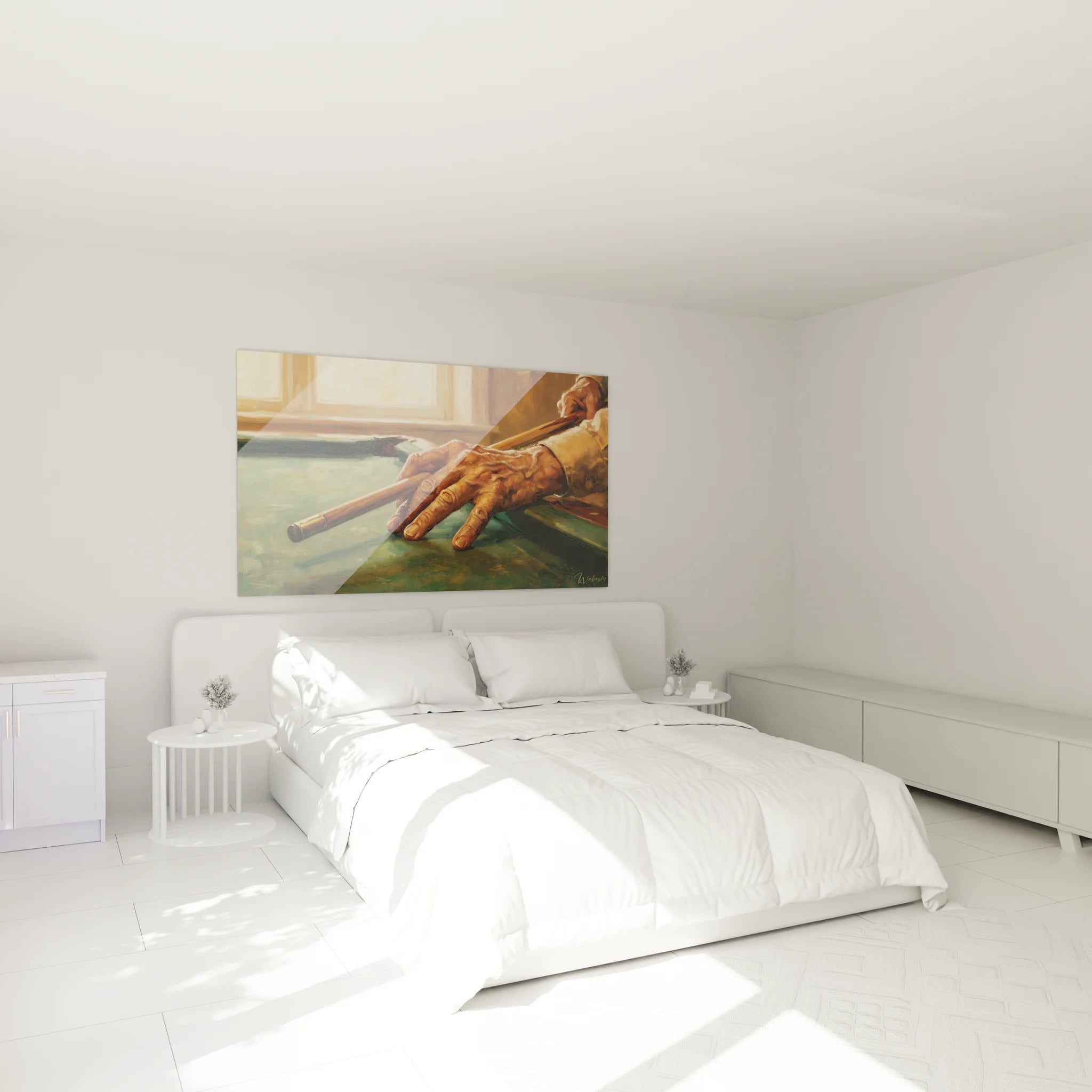 Décoration chambre avec tableau billard artistique mains de joueur expérimenté ambiance vintage