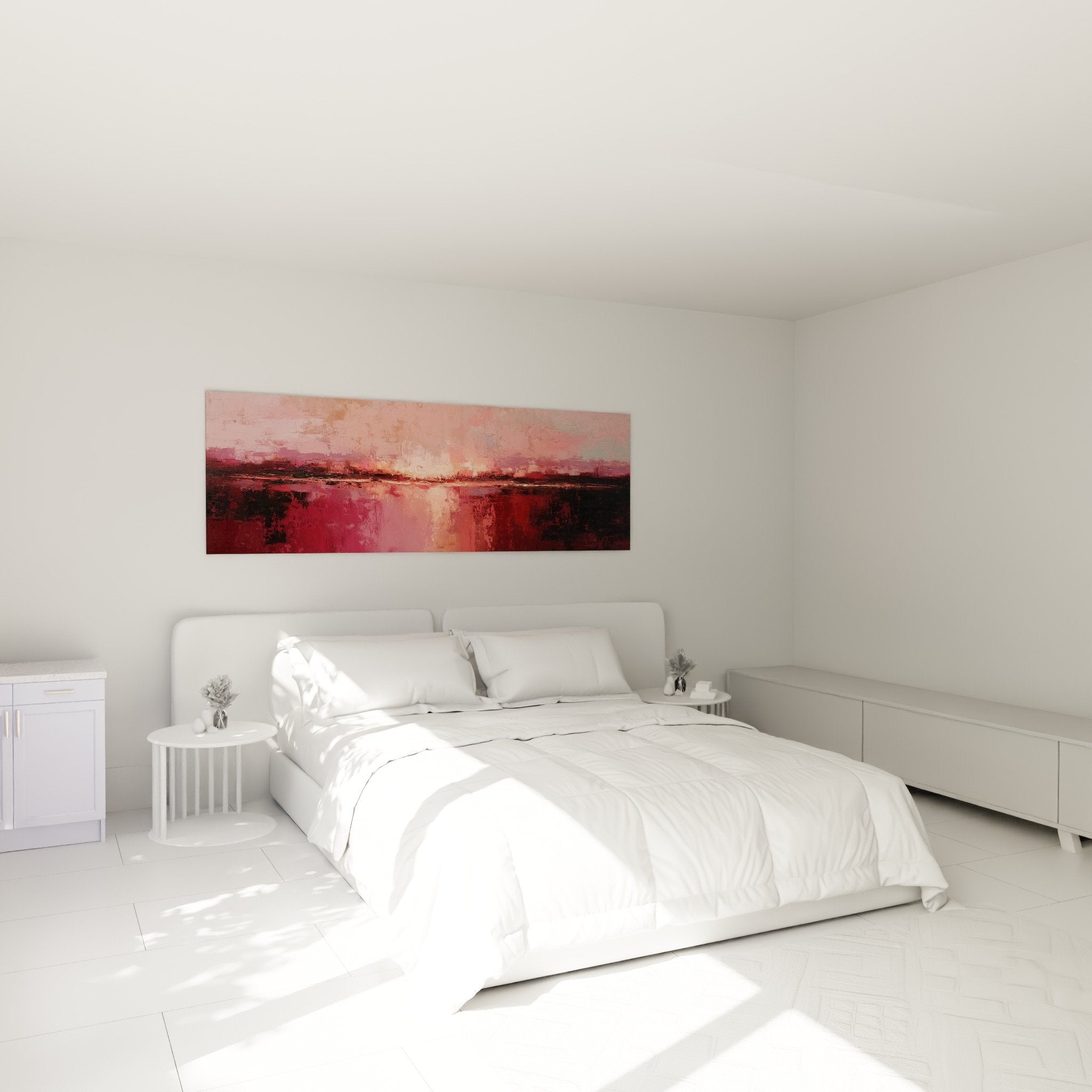Decoration chambre tableau abstrait tons bordeaux rose ambiance zen feng shui sud-ouest