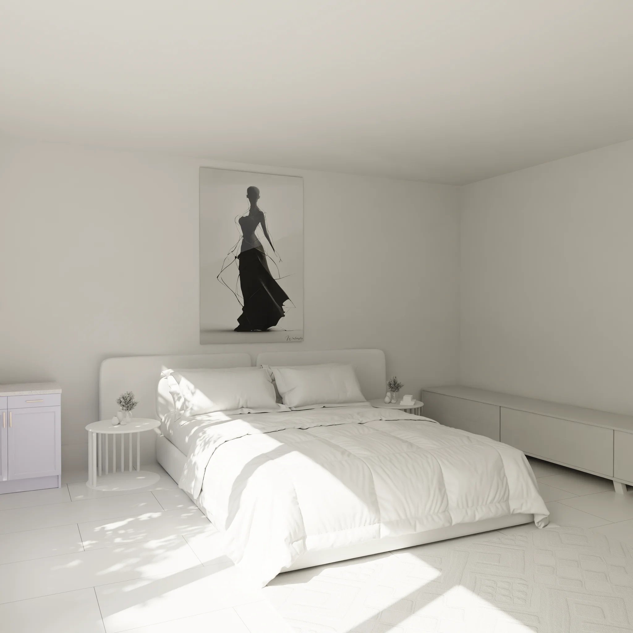 Décoration chambre avec tableau femme élégante géométrique noir et blanc design