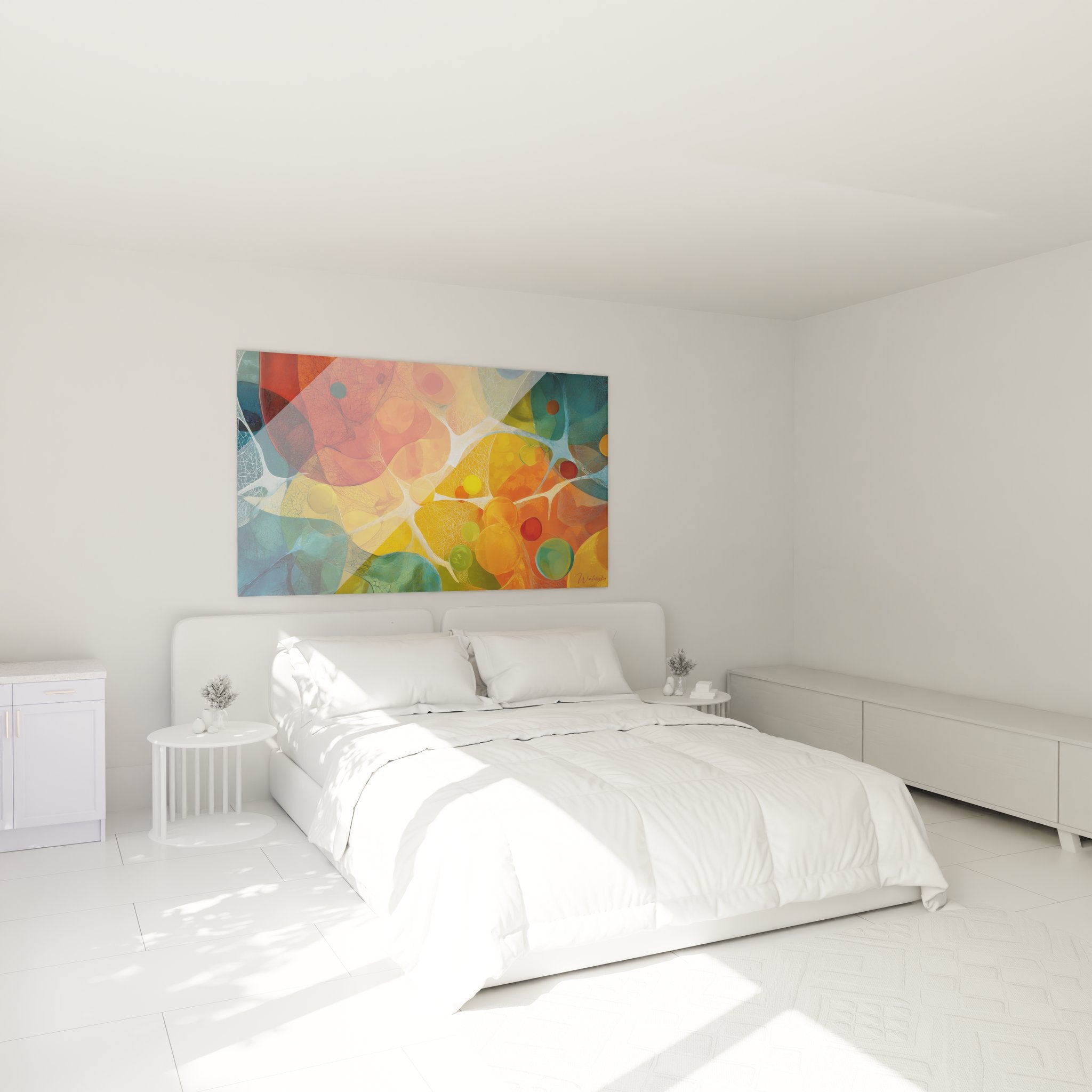 Décoration chambre tableau abstrait formes organiques colorées ambiance moderne contemporaine