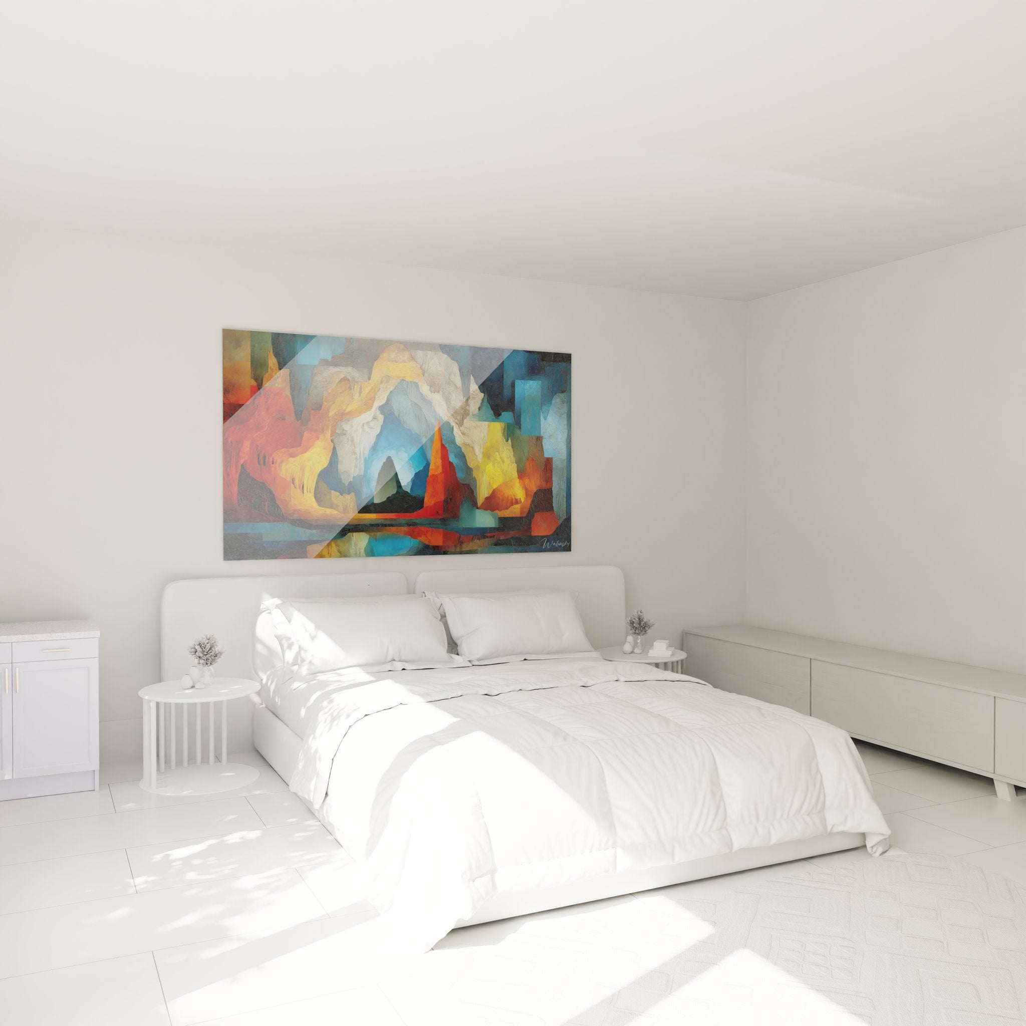 Décoration chambre avec tableau grotte colorée illuminée ambiance chaleureuse