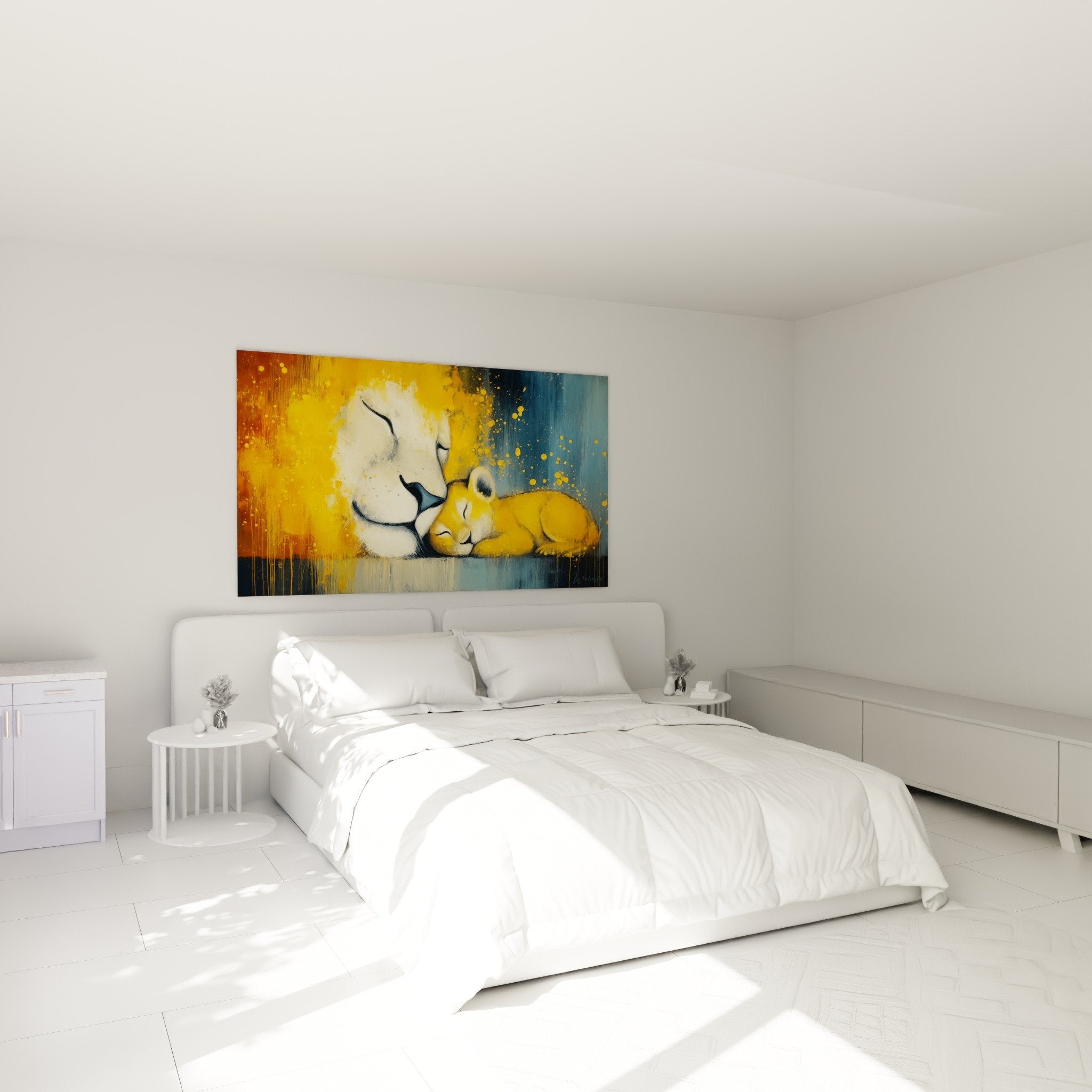 Quadro leone tenerezza familiare decorazione camera atmosfera dolce e calda