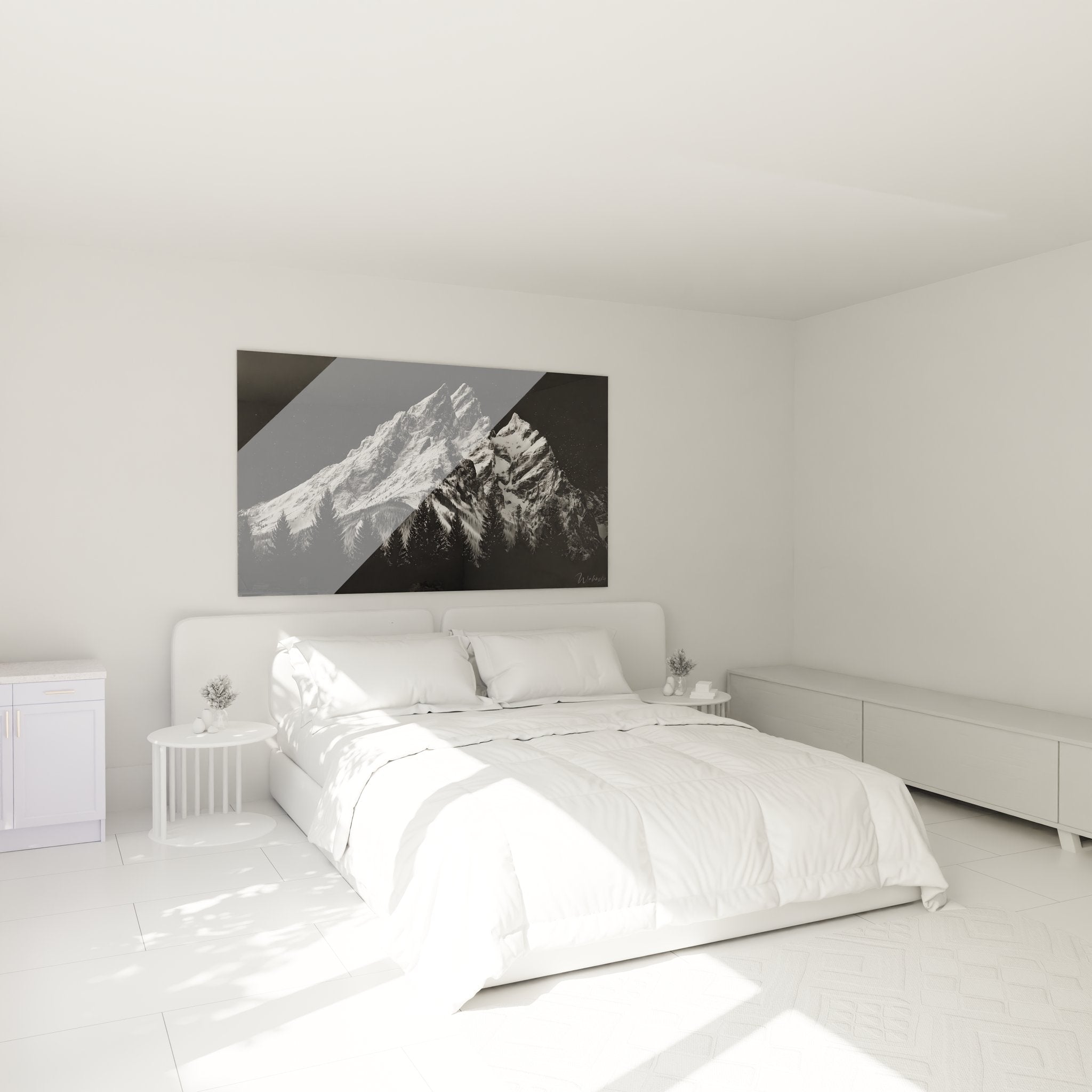 Décoration chambre tableau montagne rocheuse enneigée art mural nature noir blanc