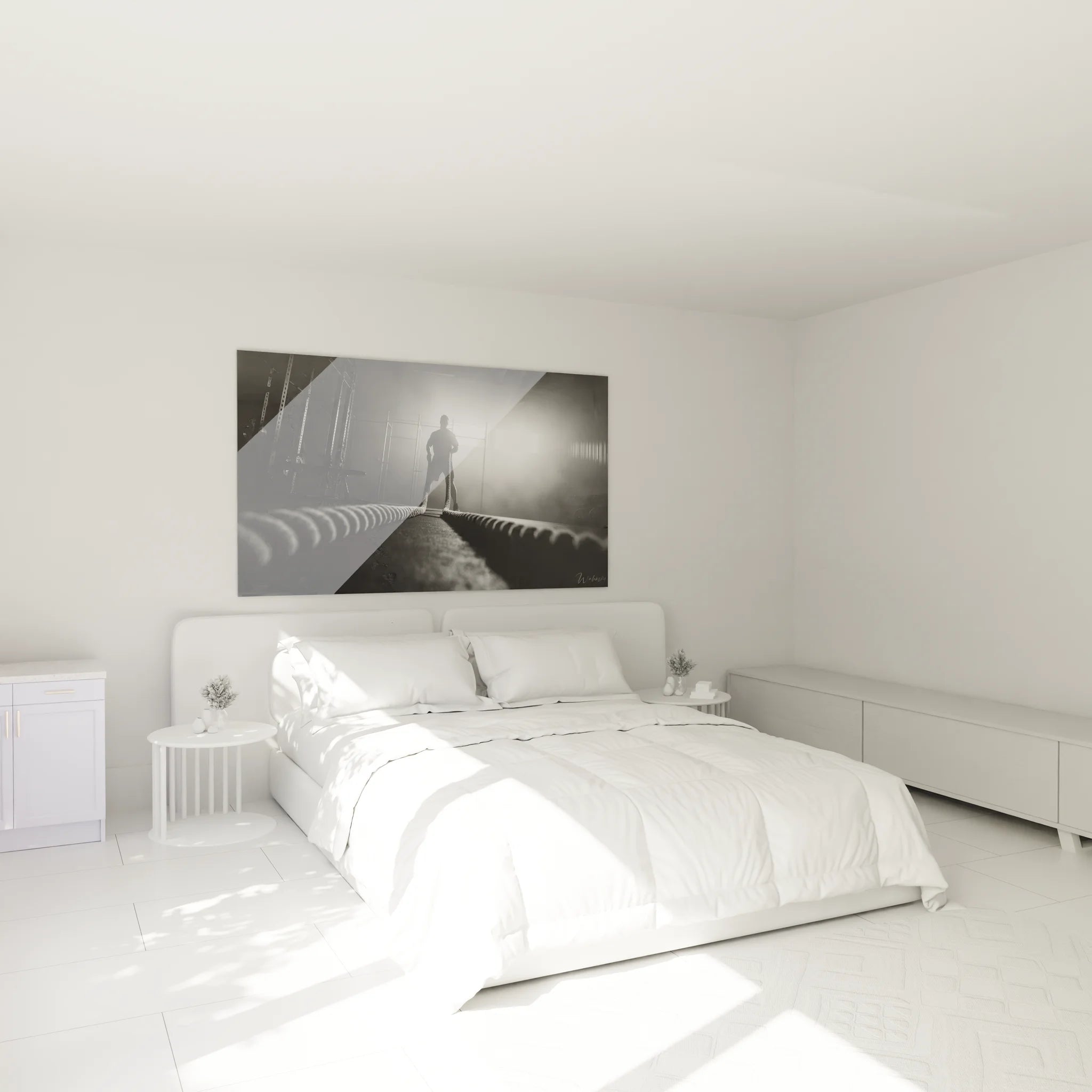 Décoration chambre tableau sports noir blanc battle ropes cross training ambiance moderne