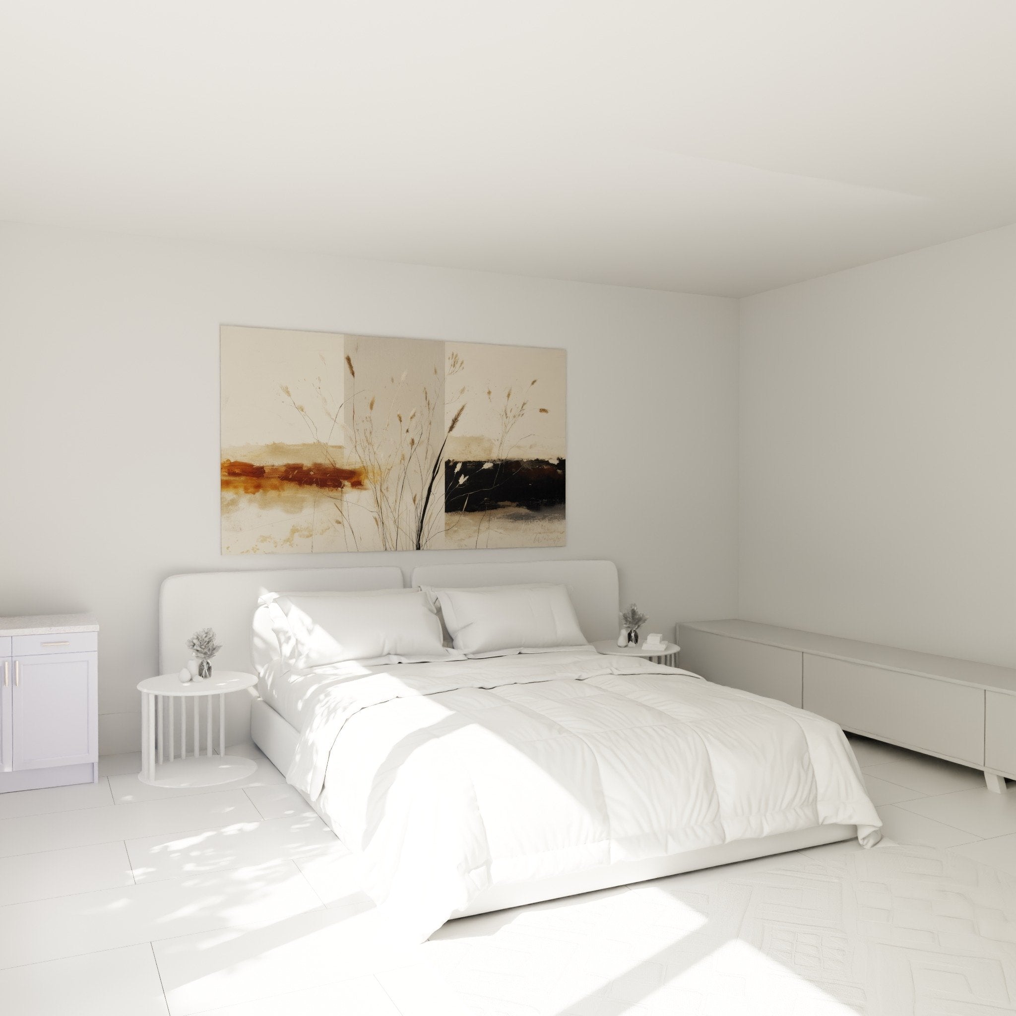 Wall decoration grass neutral tones zen ambiance bedroom Scandinavian style