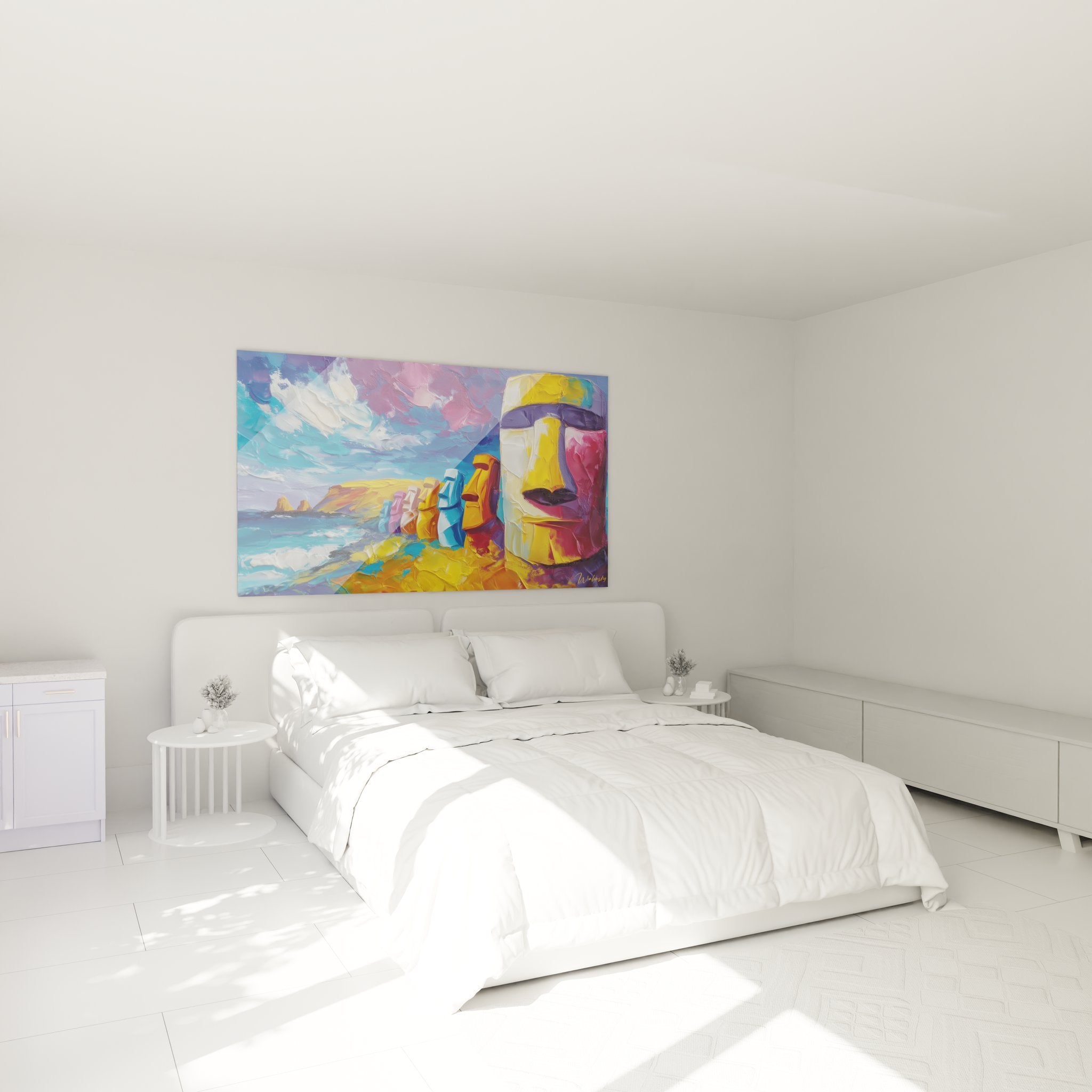 Décoration murale Moai île de Pâques dans chambre moderne ambiance Océanie art contemporain