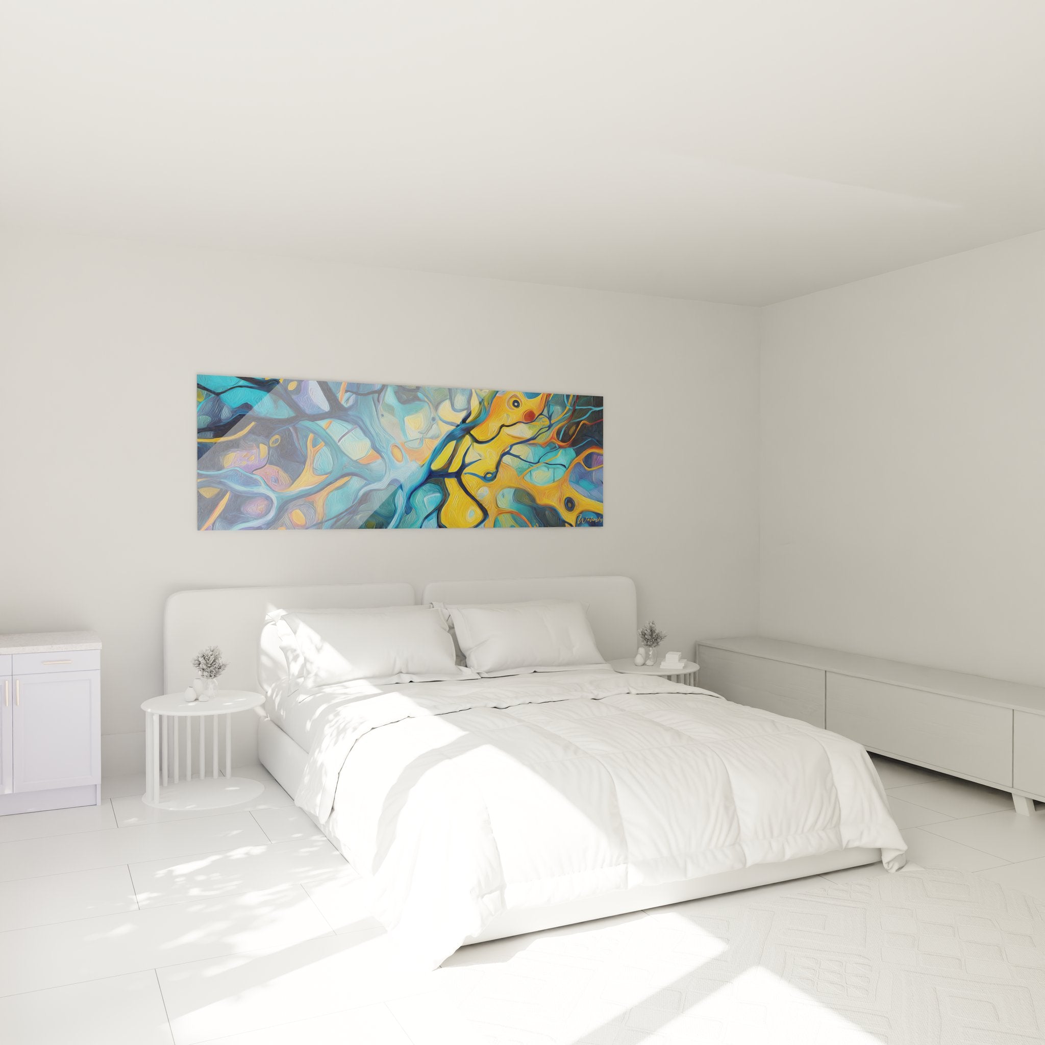 Décoration murale neuronal chambre tableau réseau neural connexions cérébrales art moderne bleu orange