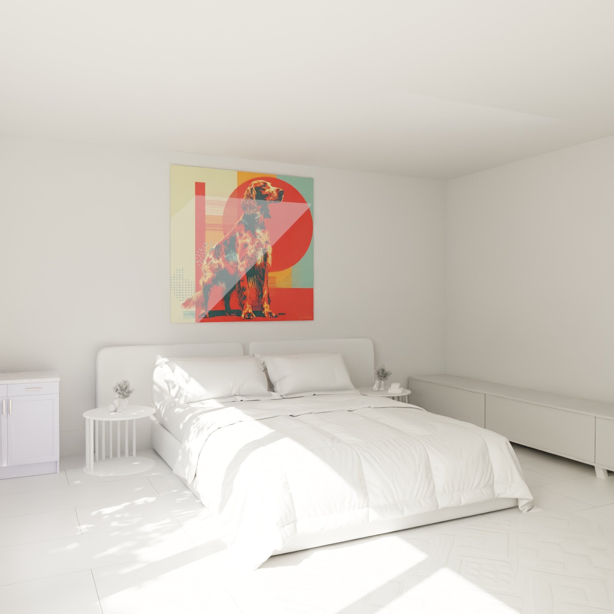 Wanddekoration irischer Setter modernes Schlafzimmer geometrisches Gemälde rot orange zeitgenössische Atmosphäre