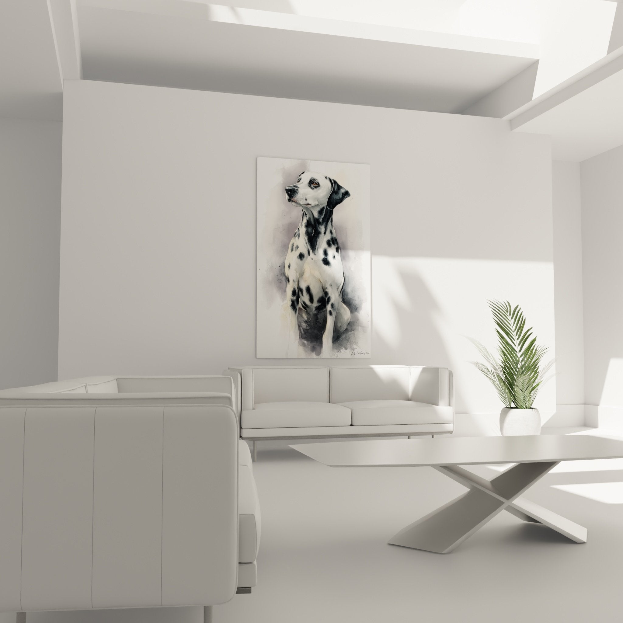 Dettaglio acquerello dalmata occhi dorati espressivi tecnica colature artistiche sfumature grigie ritratto ravvicinato commovente