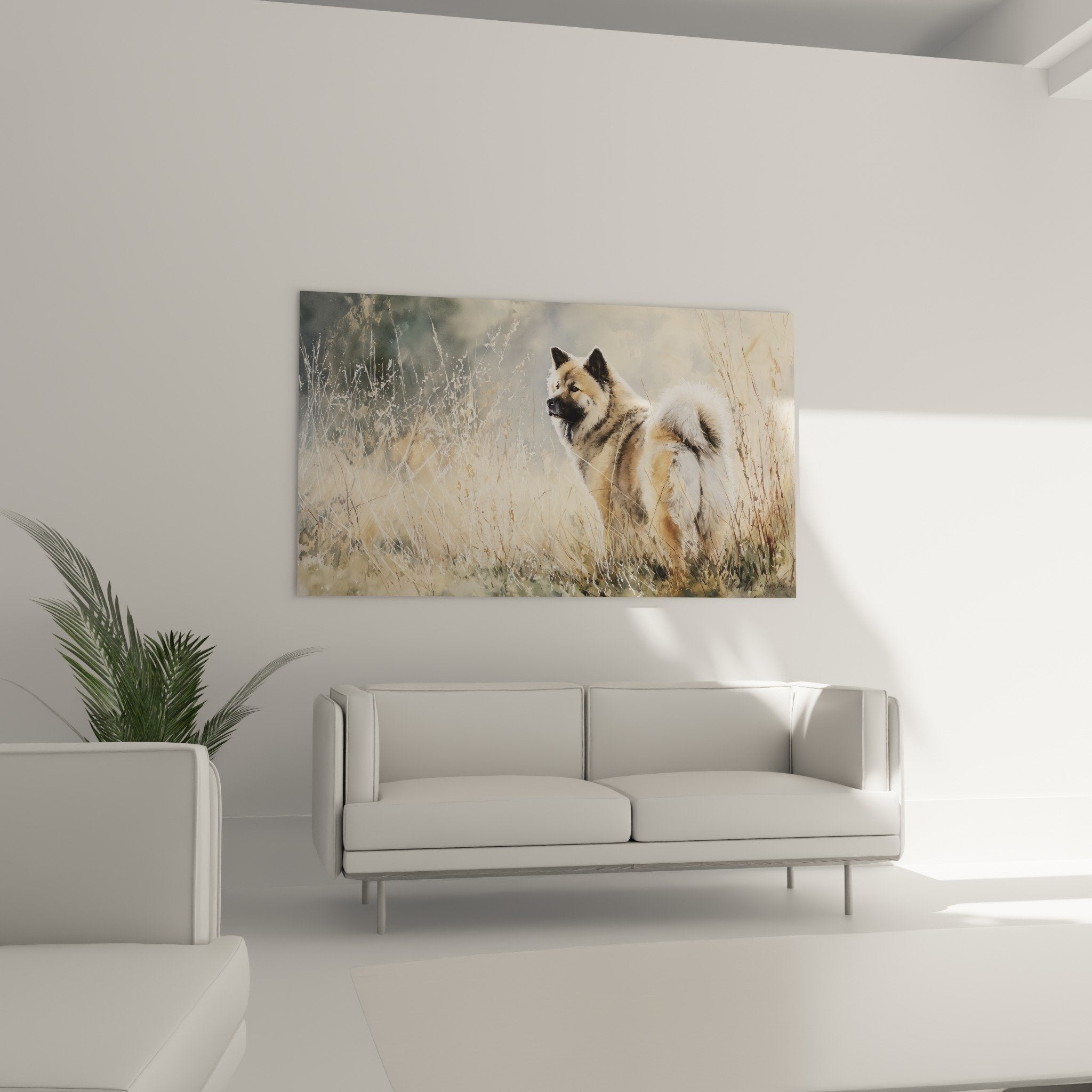 Aquarelldetail Eurasier aufmerksamer Blick rehbraune Fellzeichnung zarte Maltechnik künstlerisch