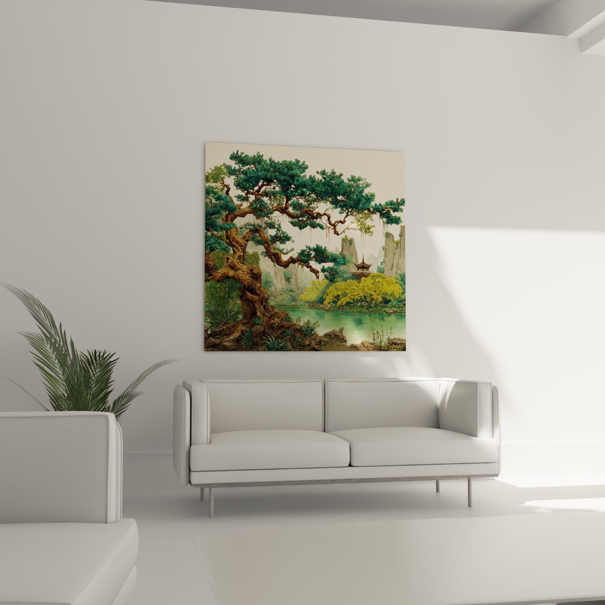 Detail arbre centenaire tronc noueux mousses pendantes branches texture organique art oriental