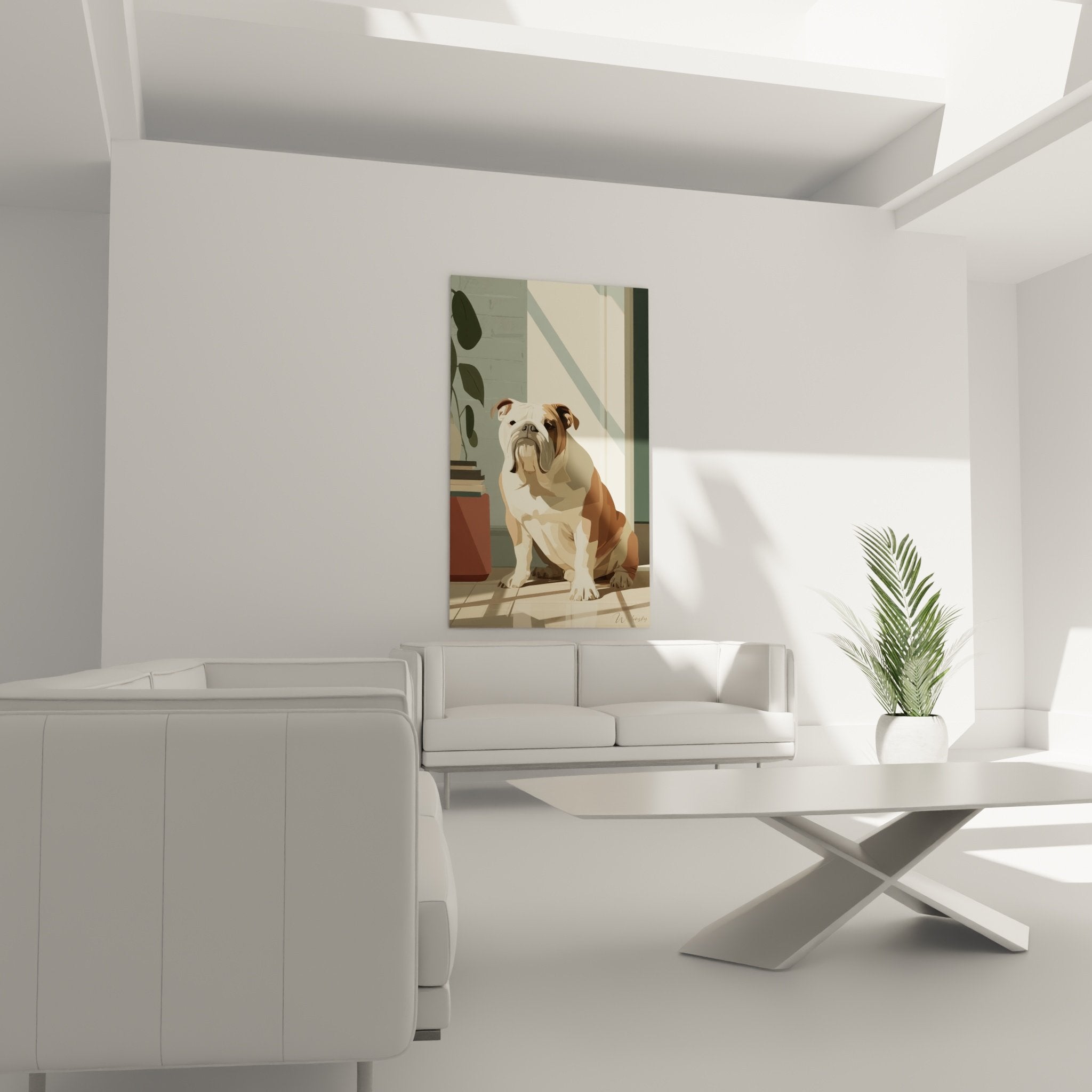 Detail tableau art canin bouledogue anglais pelage fauve et blanc rendu artistique precis