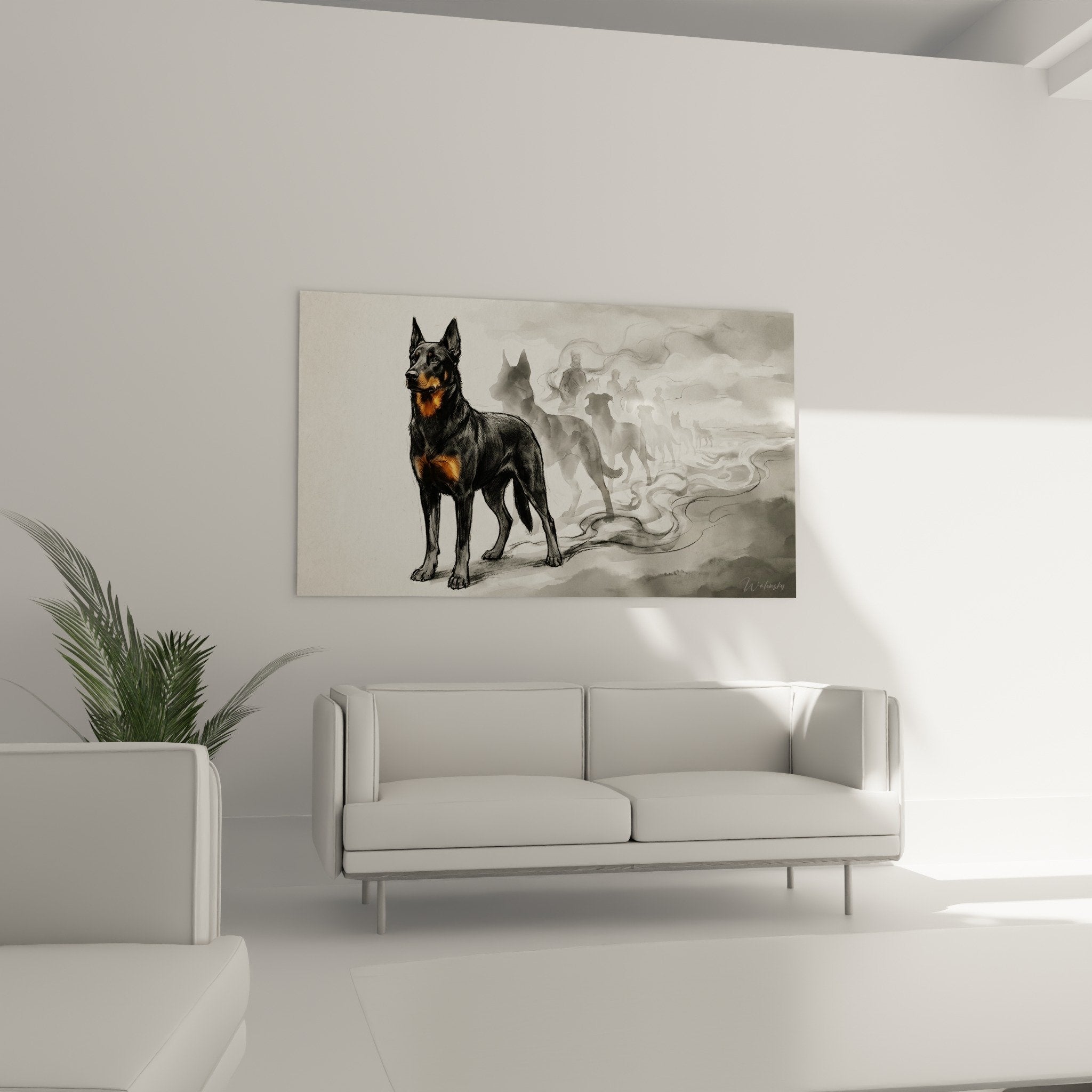 Close-up detail of Beauceron black coat with tan markings realistic artistic techniques painting