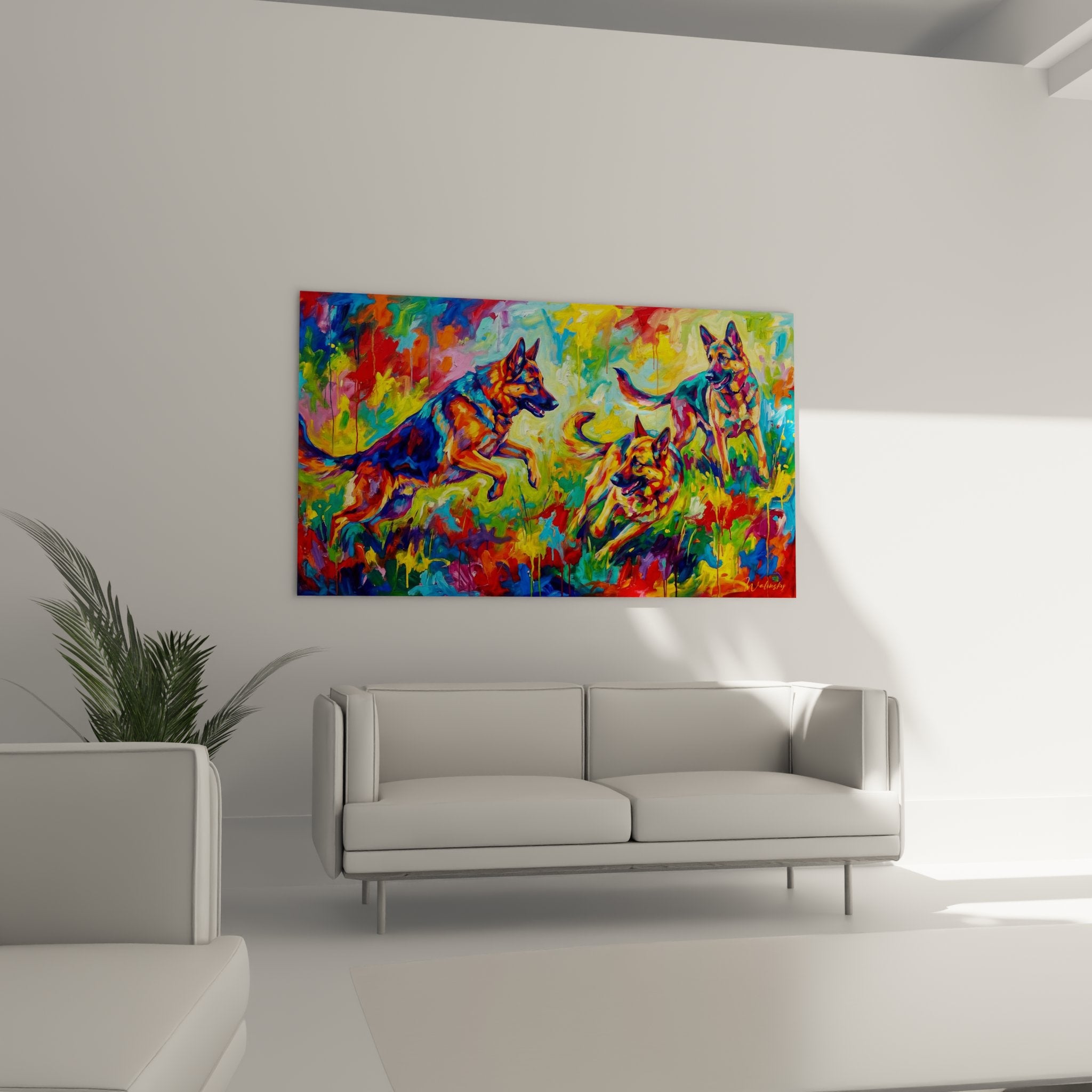 detail tableau berger allemand expressionniste couleurs vives coups pinceau texture peinture art moderne