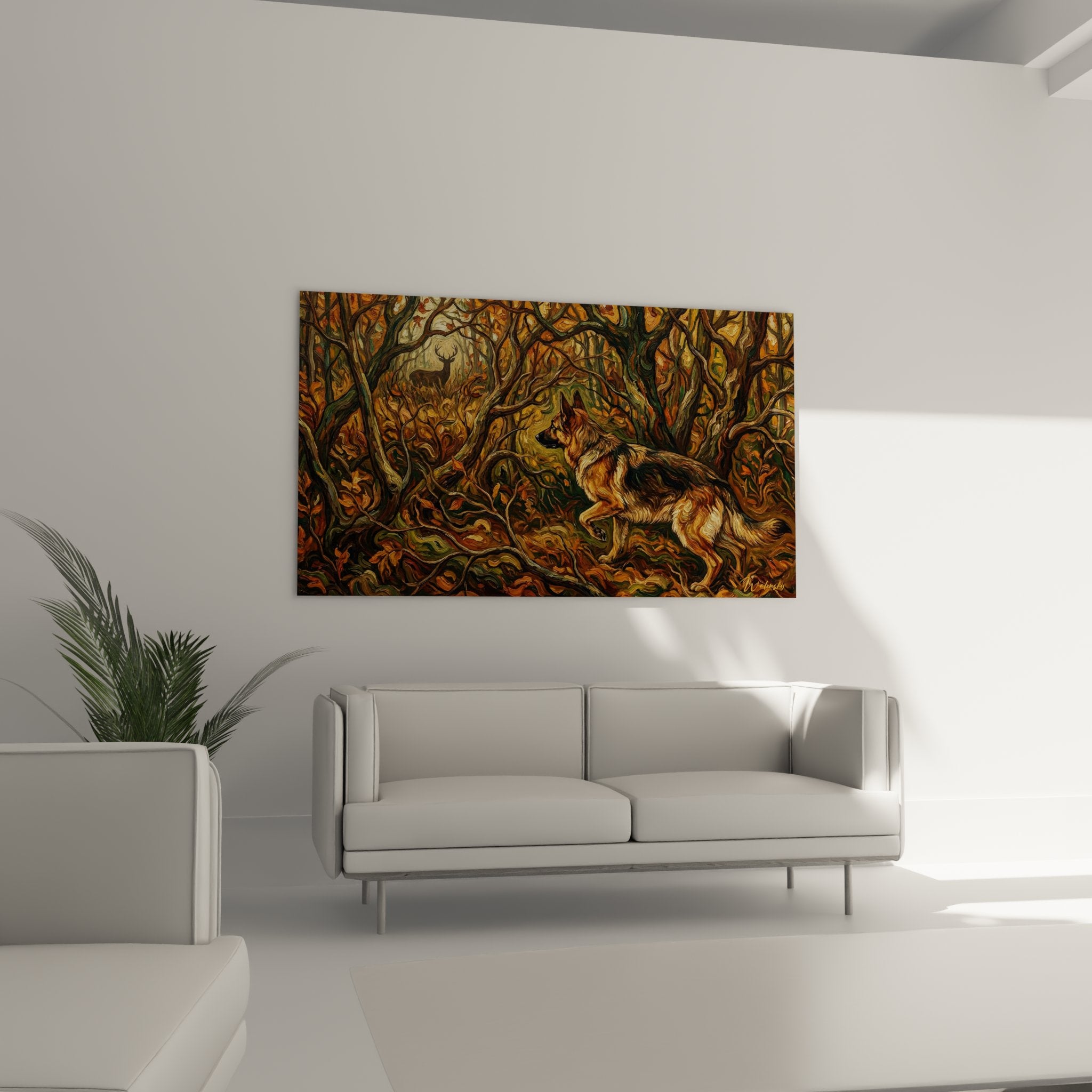 Detail deutscher Schäfer-Gemälde realistisches Fell goldene Voluten malerische Textur Impasto
