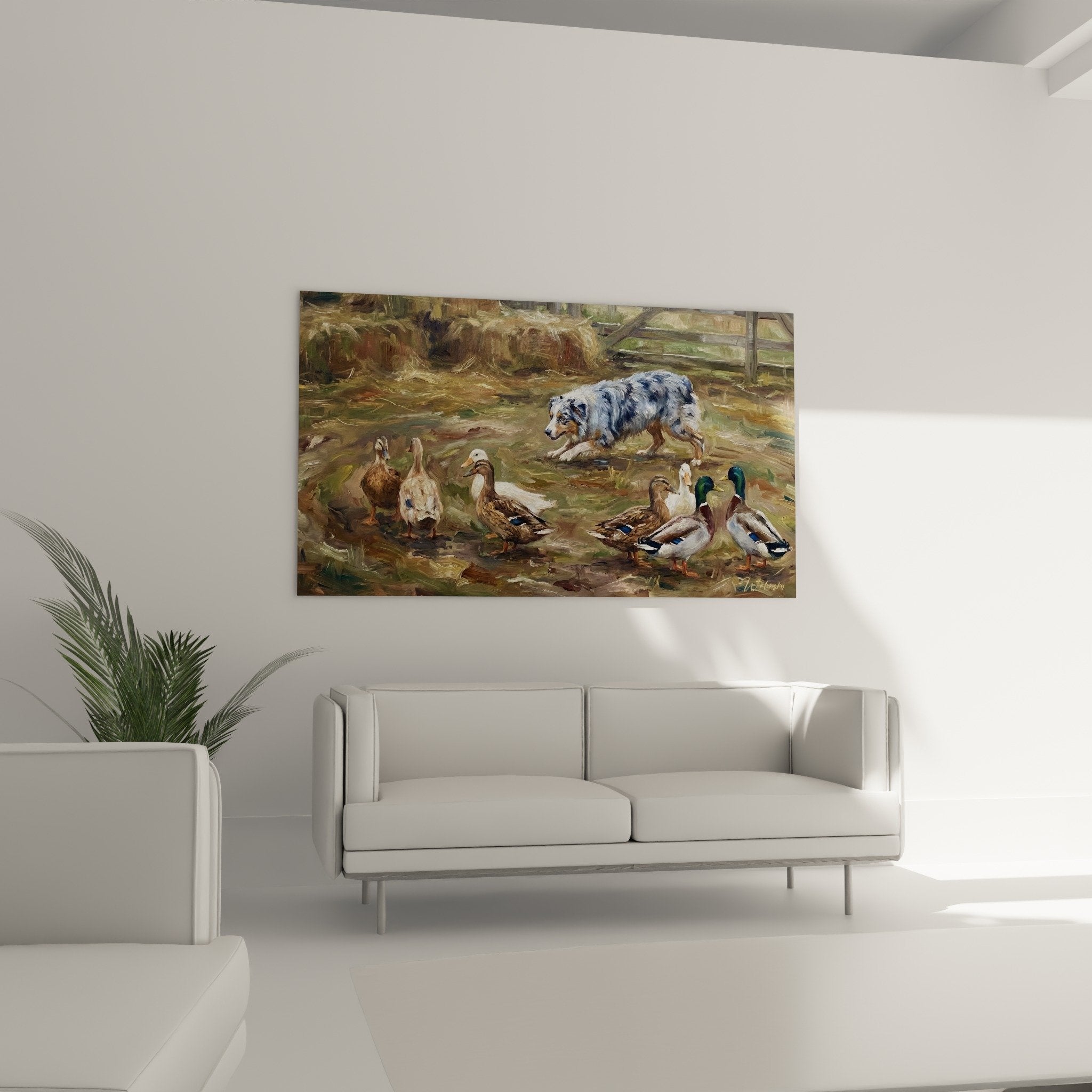 Dettaglio pittura pastore americano in miniatura mantello blu merle texture pennellate impasto