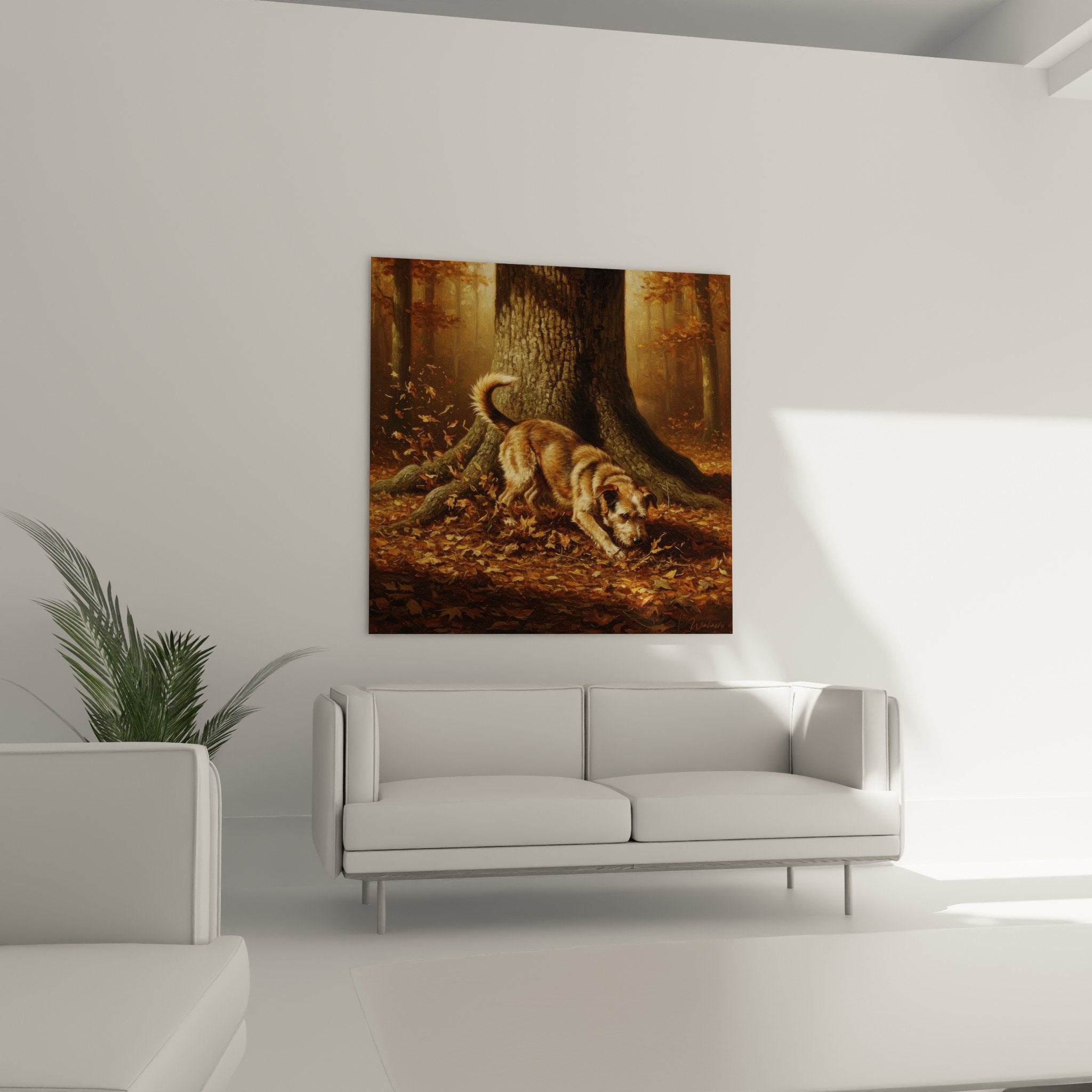 Detail Berger Picard pelage fauve feuilles mortes automne art animalier decoration murale naturelle