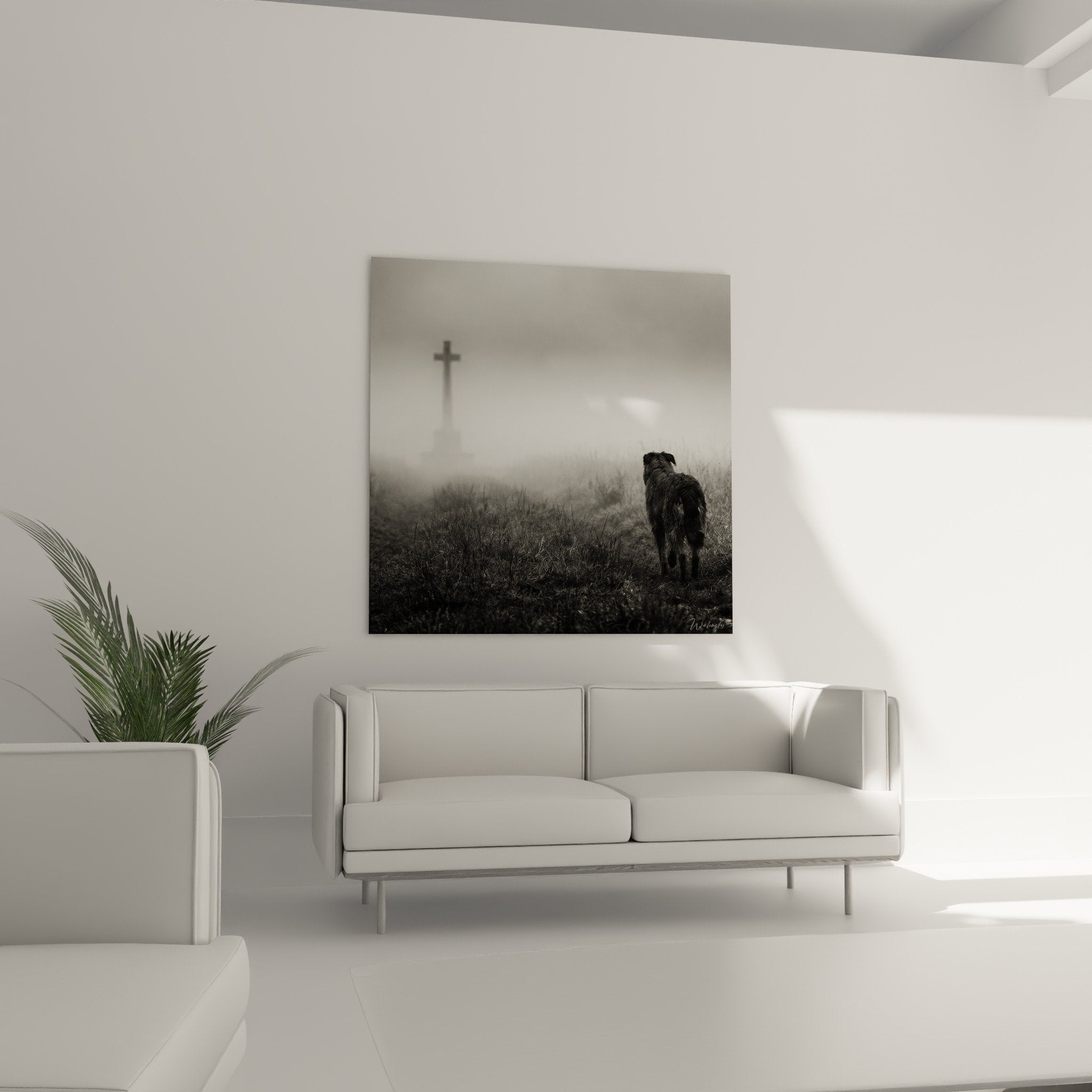 Détail Berger Picard recueilli face à croix, nuances de gris subtiles photographie artistique