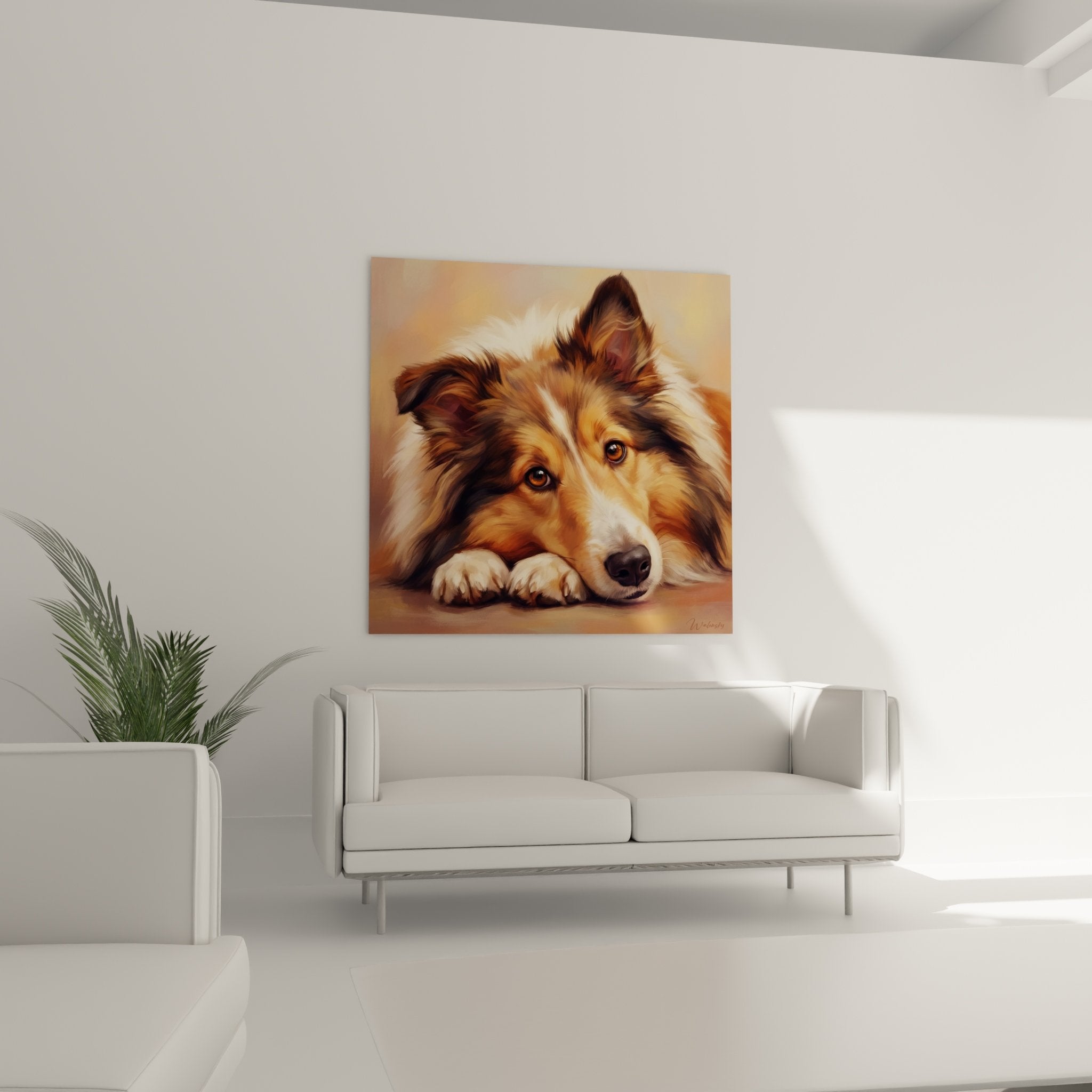 Gros plan tableau berger des shetland yeux dorés pelage roux blanc et brun détaillé